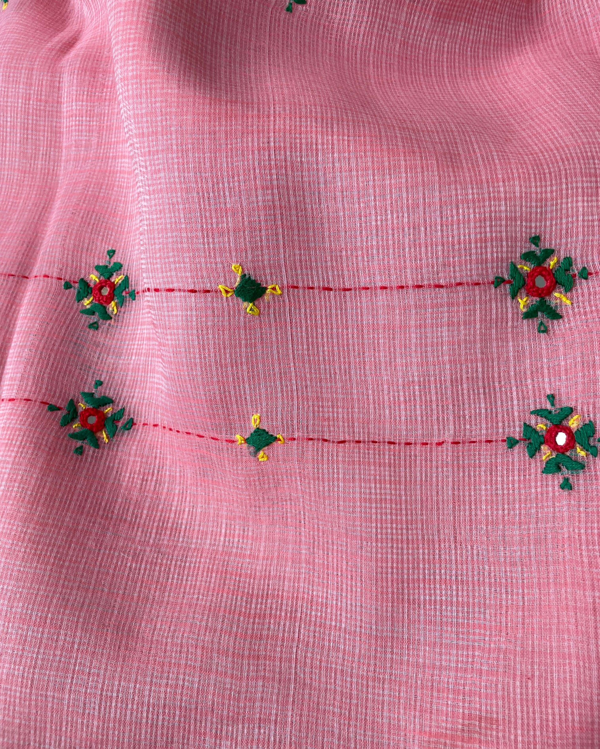 Peach embroidery kota saree