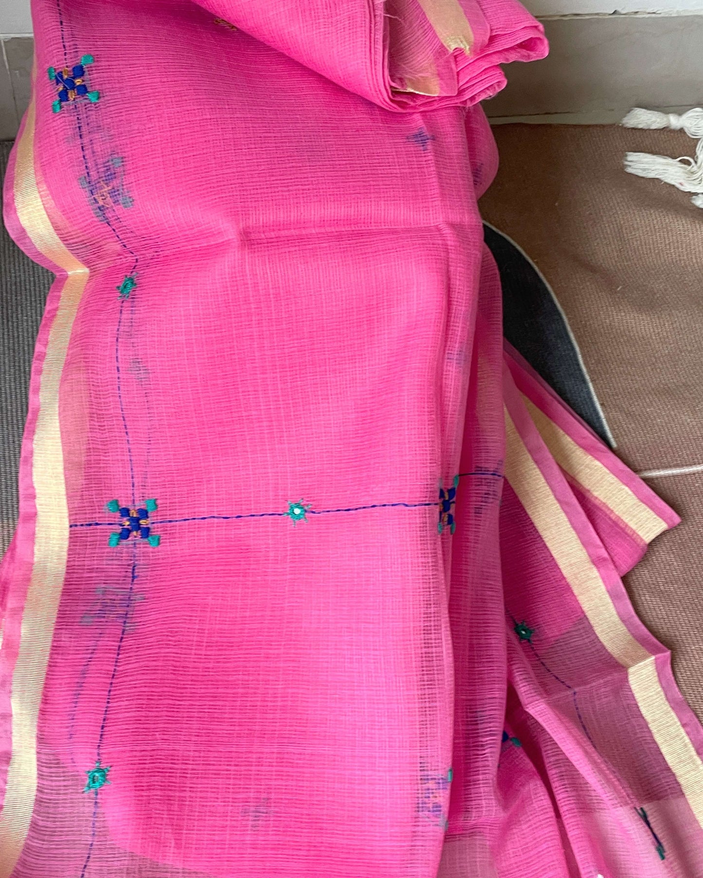 Hot Pink Kota embroidered Saree