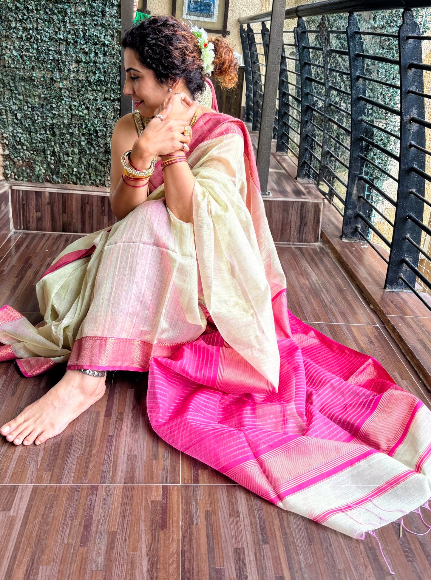 Pista and Pink Maheshwari Saree ~ Rang collection I Handloom