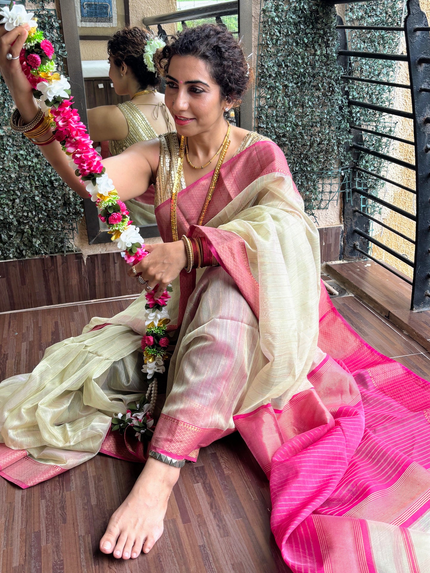 Pista and Pink Maheshwari Saree ~ Rang collection I Handloom