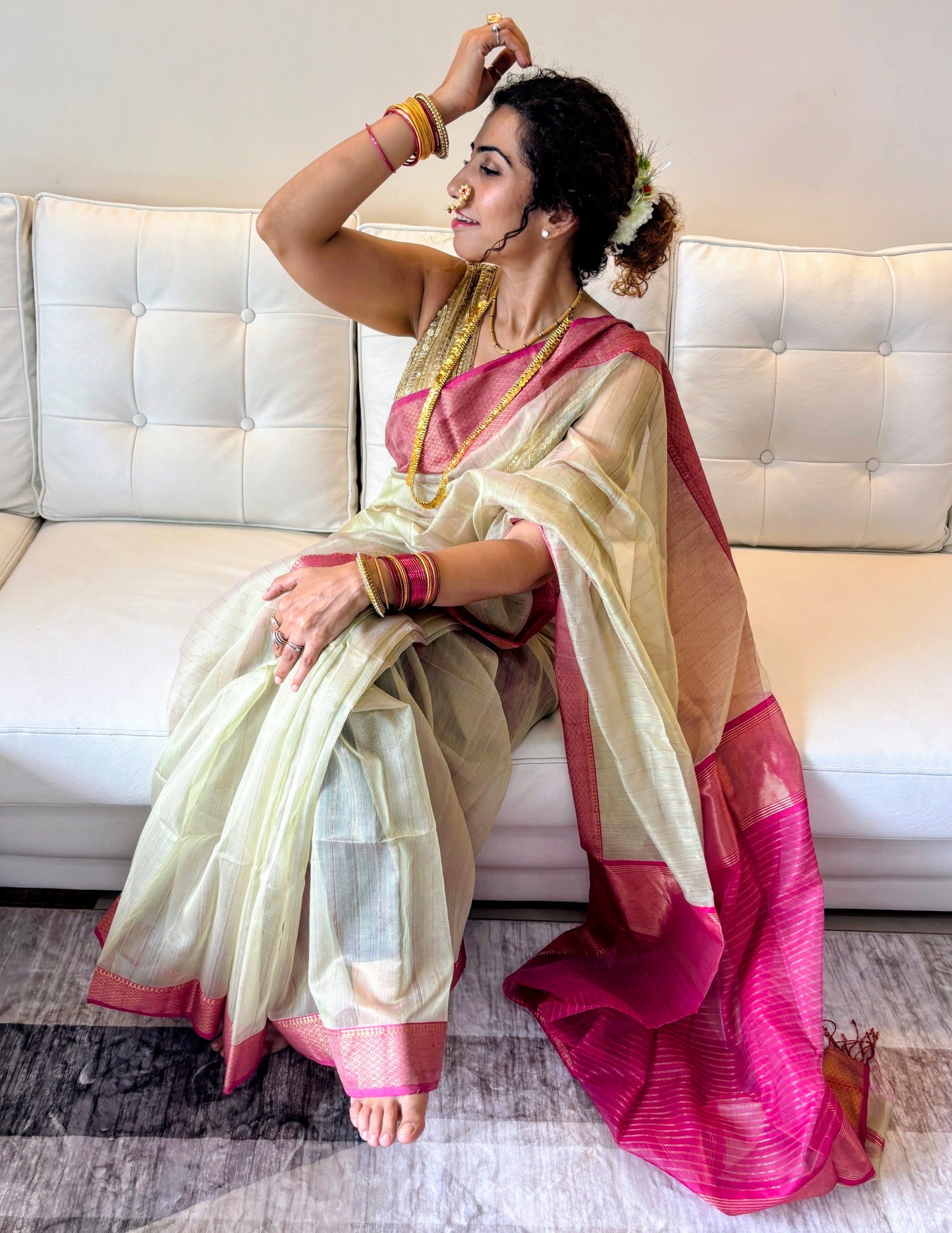 Pista and Pink Maheshwari Saree ~ Rang collection I Handloom
