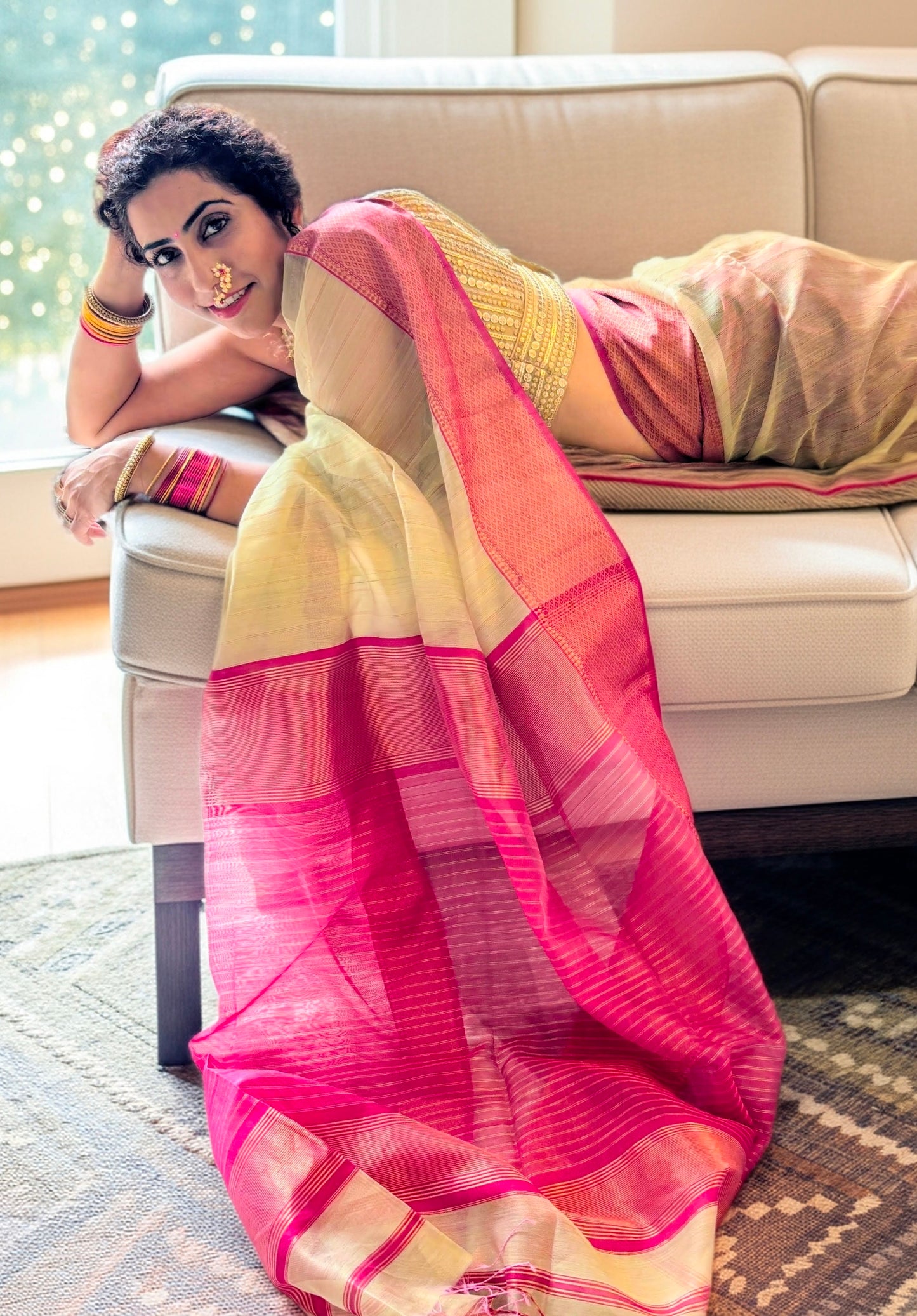Pista and Pink Maheshwari Saree ~ Rang collection I Handloom