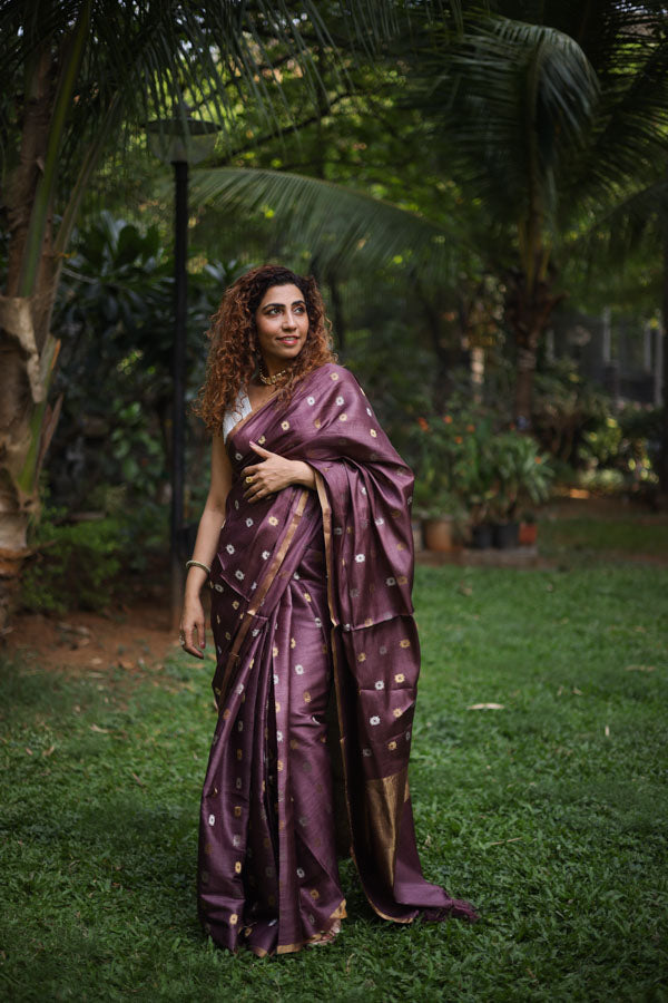 Plum Heavy Booti Kosa silk Saree