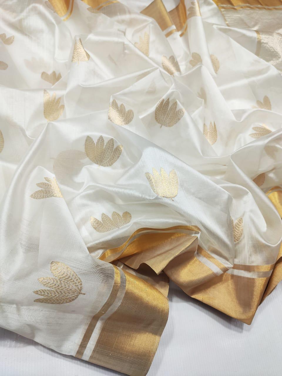 White gold Chanderi Silk Saree I Silk mark I Handwoven