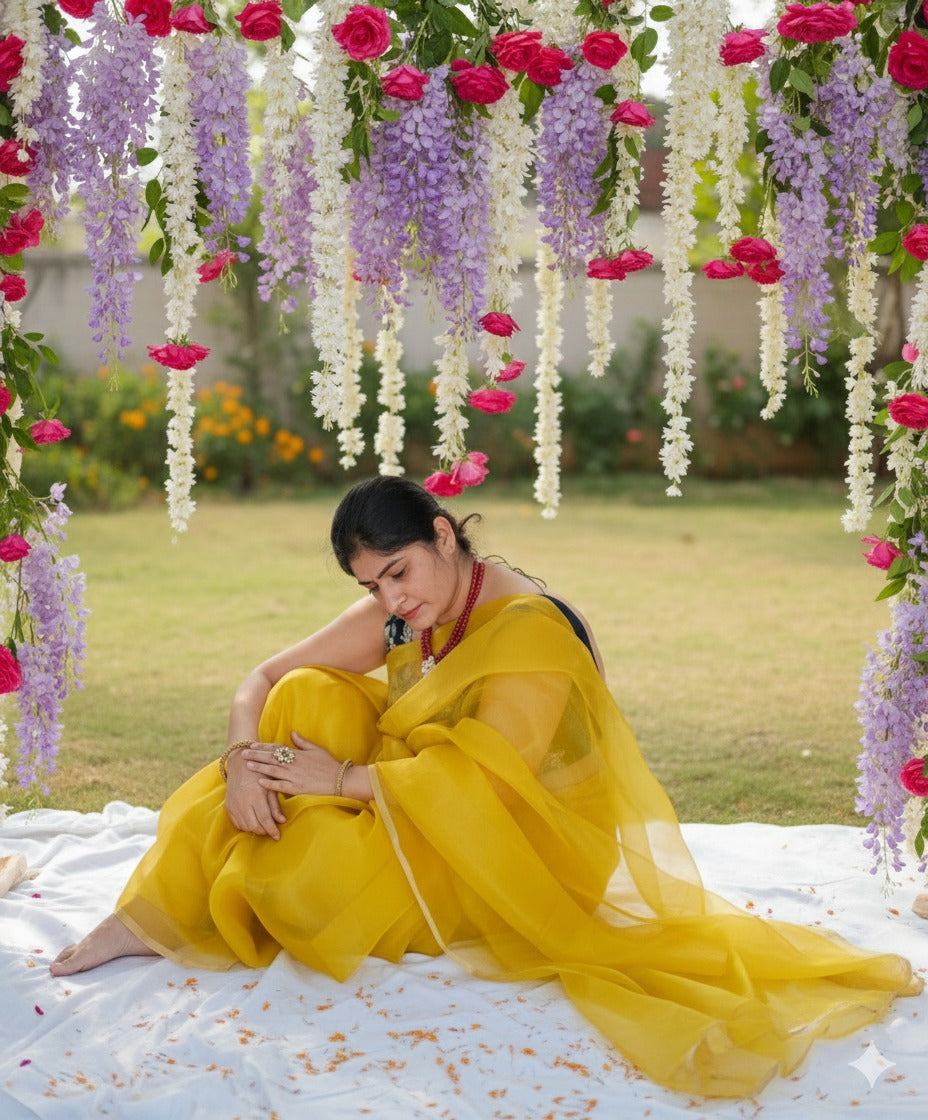 Yellow Organza silk Saree from Mubarakpur