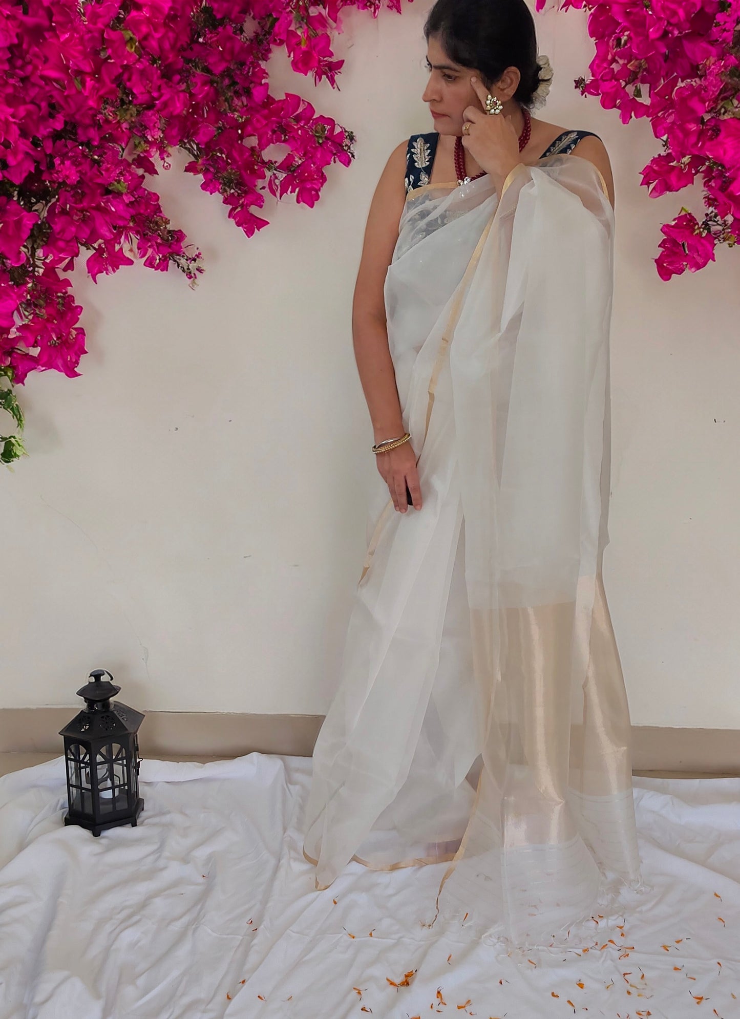 White Organza silk Saree from Mubarakpur