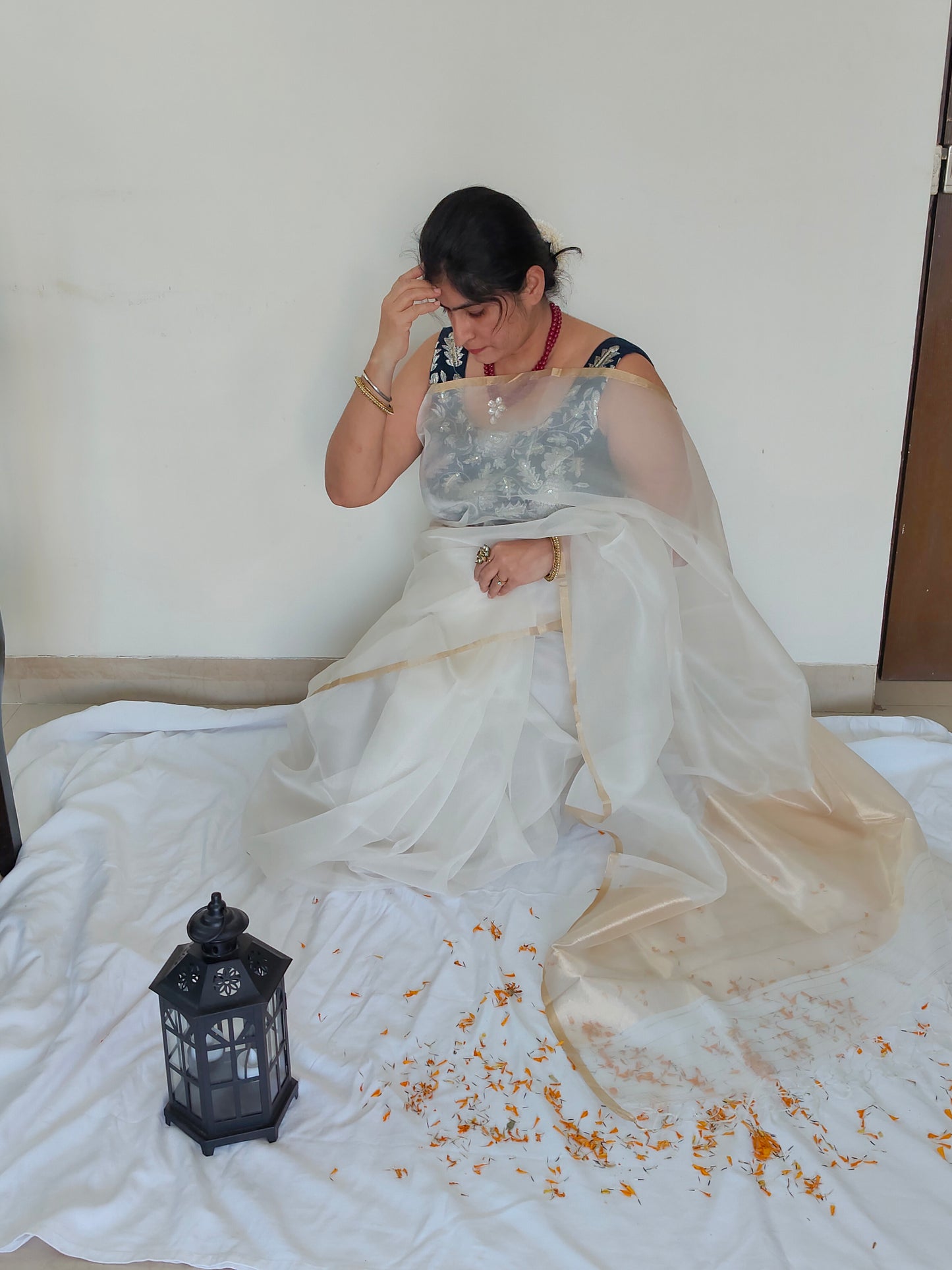 White Organza silk Saree from Mubarakpur