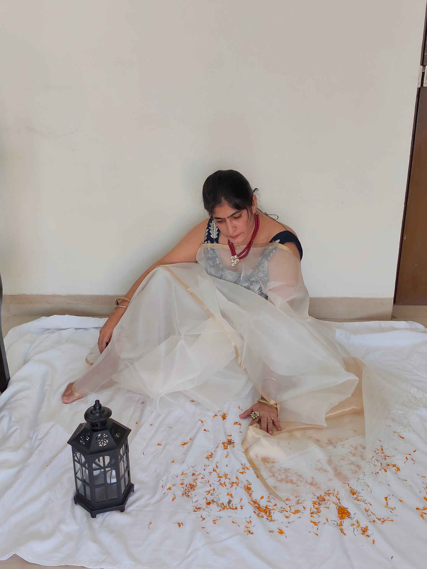 White Organza silk Saree from Mubarakpur