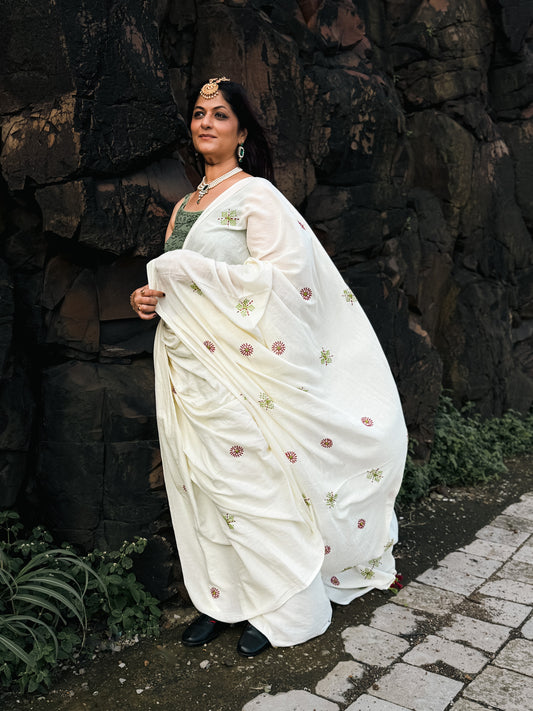 white Embroidery Mul cotton