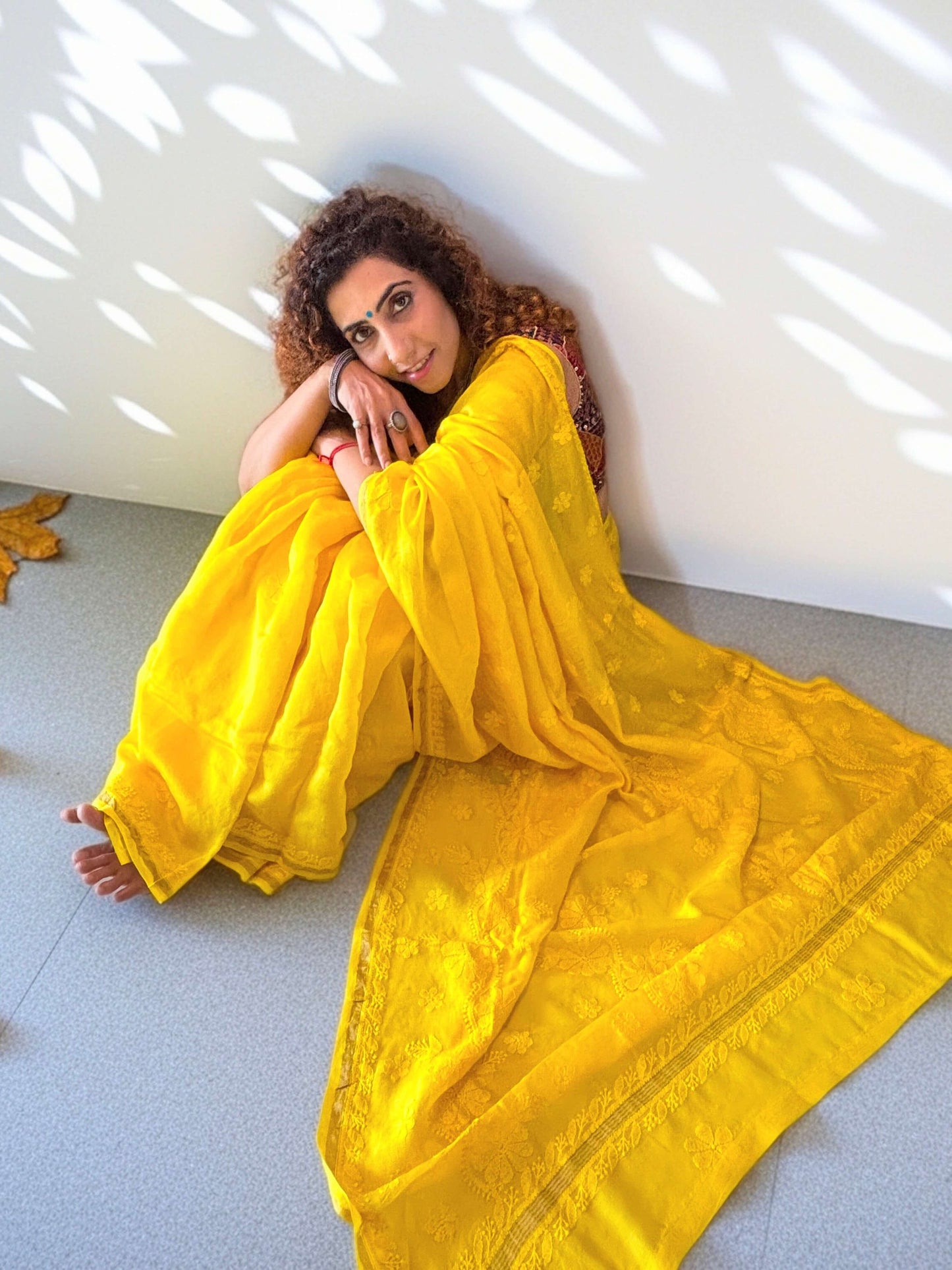 Sunshine Yellow chikankari Saree I Handcrafted