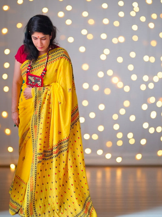 Sunflower  - Mul cotton with Kantha Stitch embroidery
