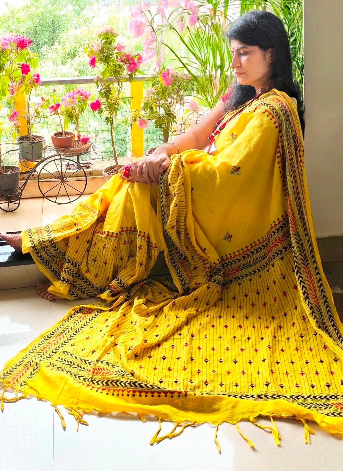 Sunflower  - Mul cotton with Kantha Stitch embroidery