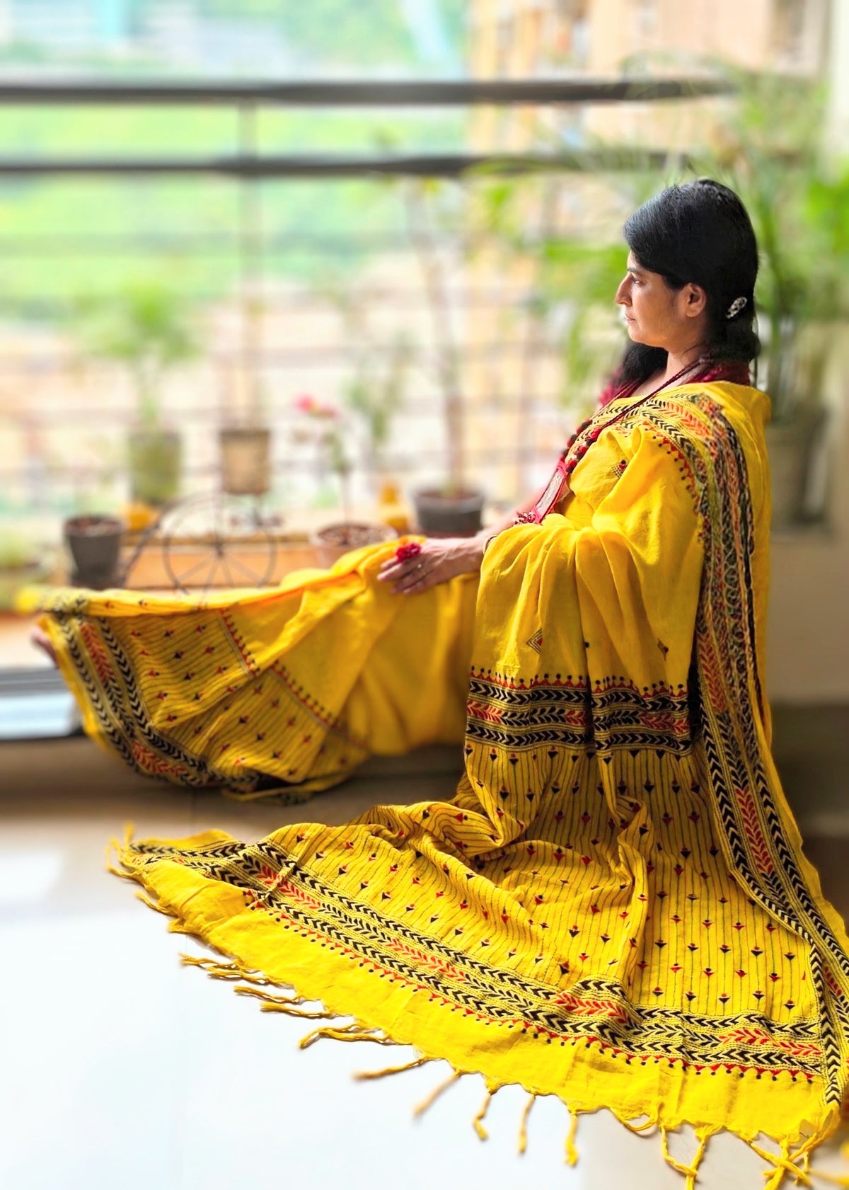 Sunflower  - Mul cotton with Kantha Stitch embroidery