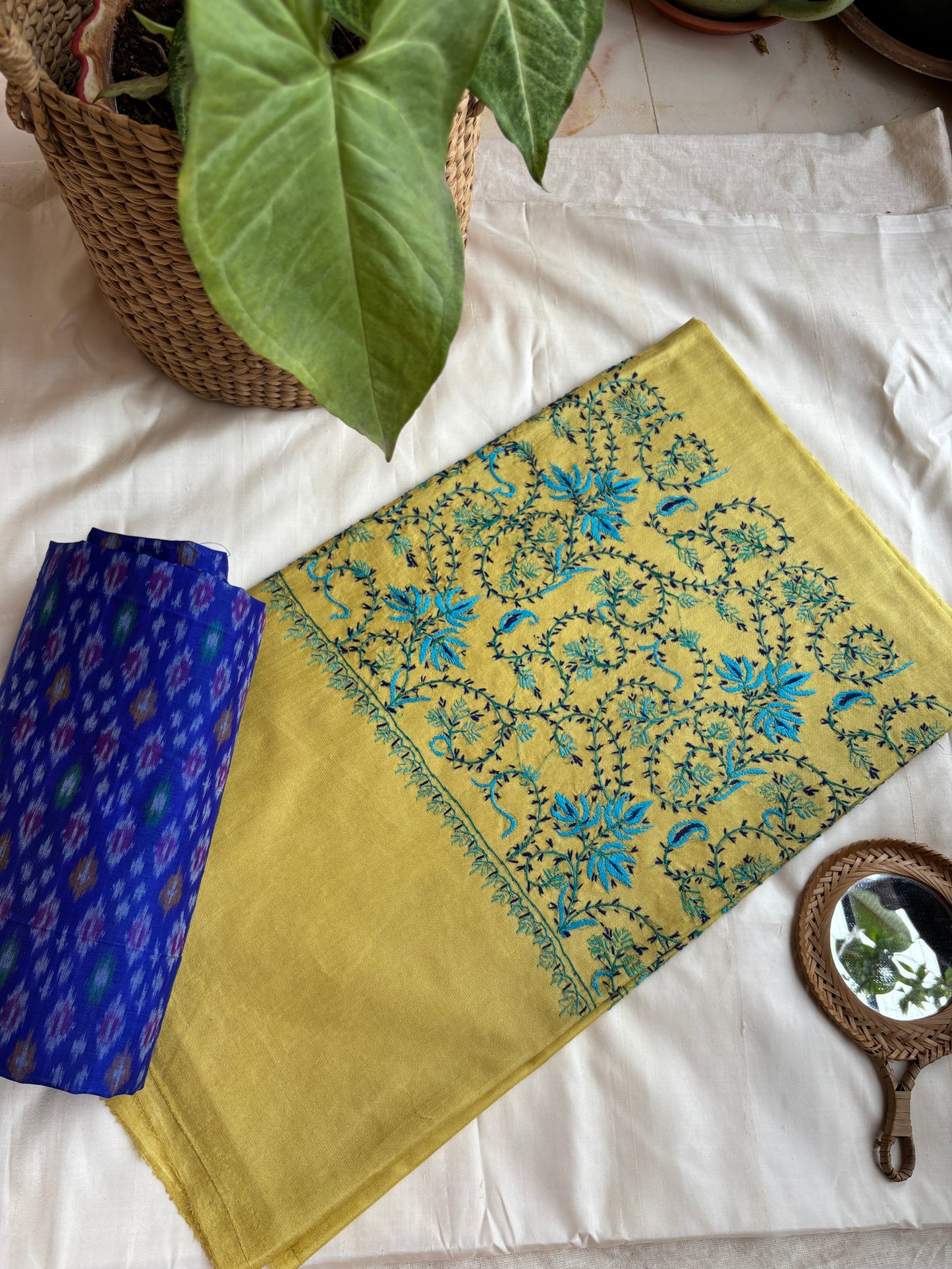 Yellow Silk Sozni saree