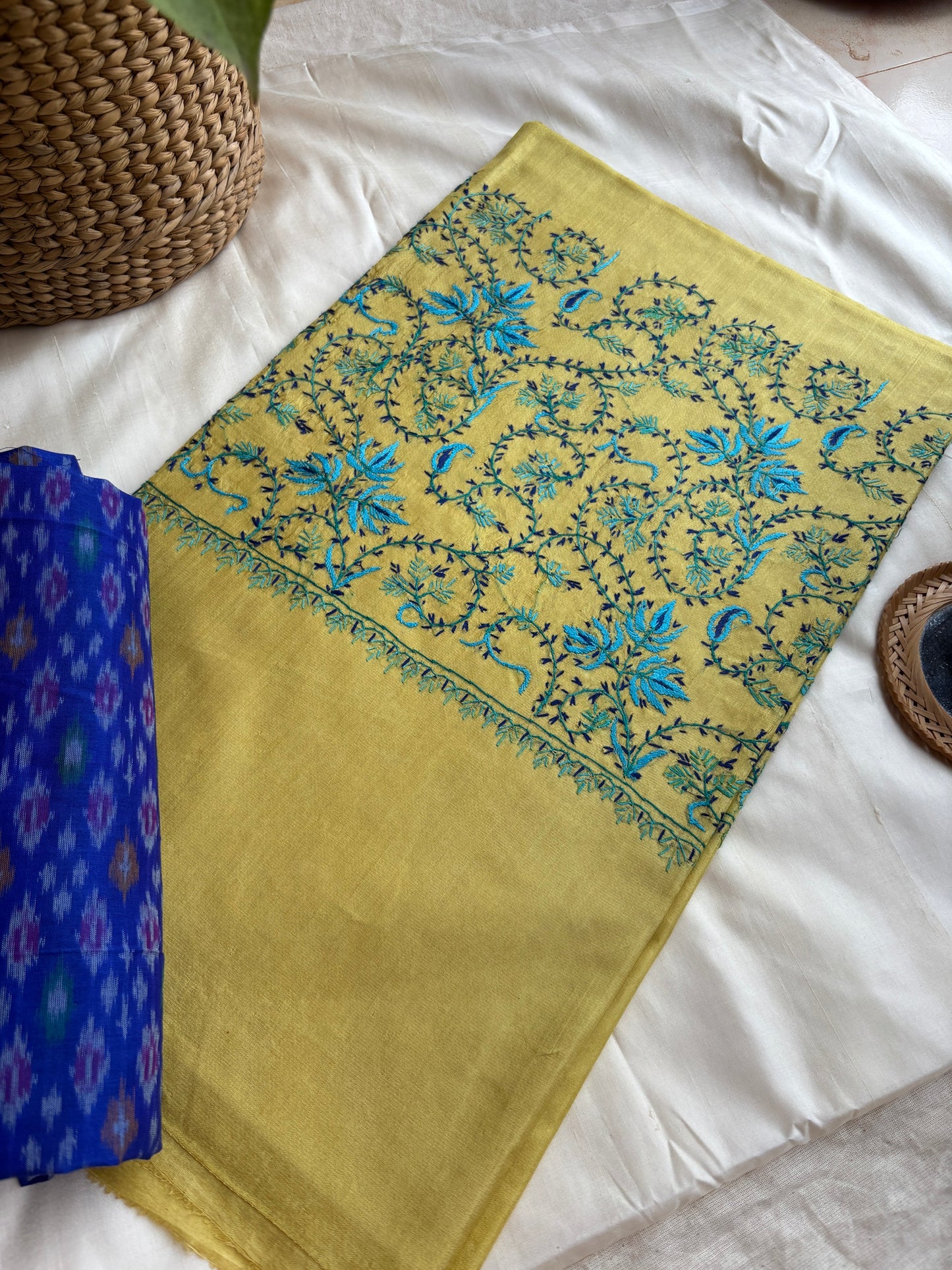 Yellow Silk Sozni saree