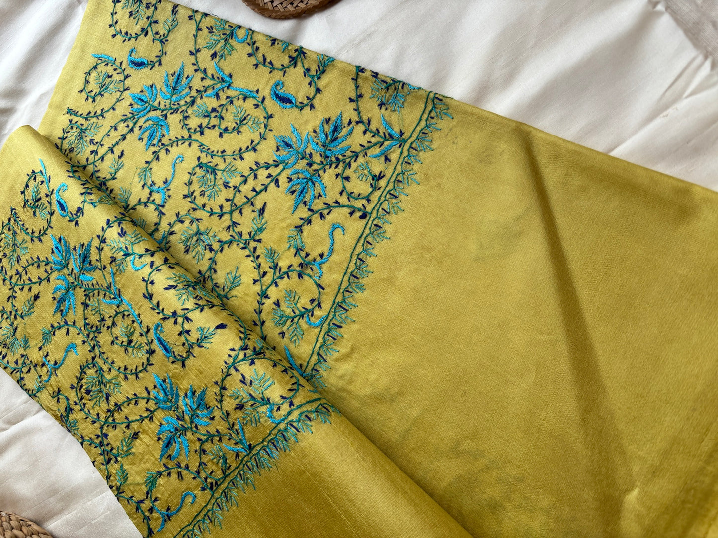 Yellow Silk Sozni saree