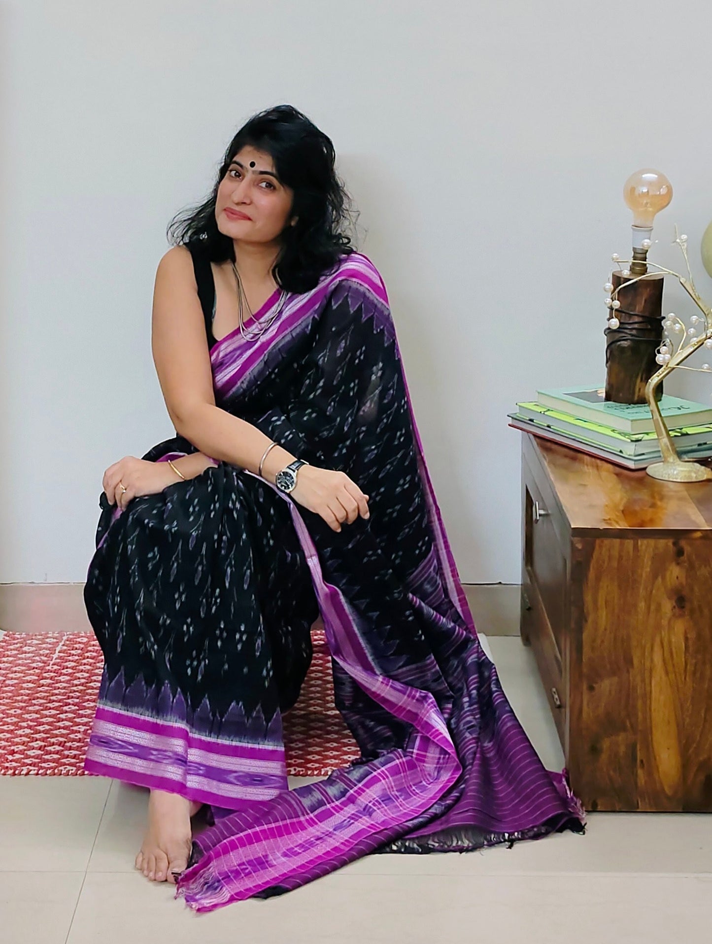 Black Mania Bandha Ikat Cotton Saree
