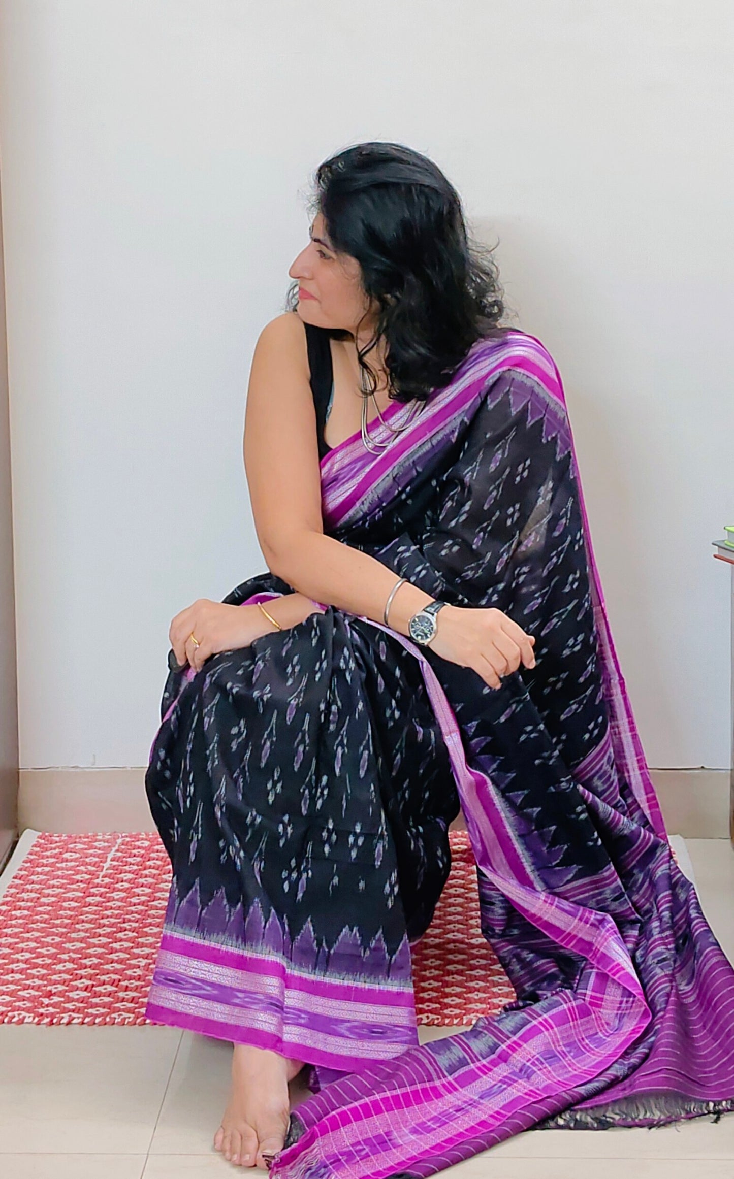 Black Mania Bandha Ikat Cotton Saree