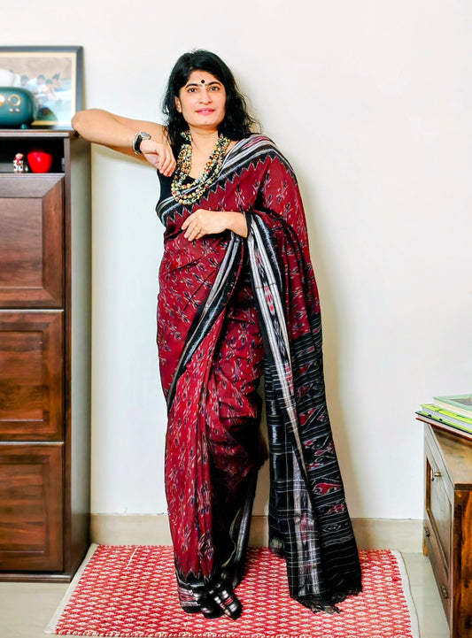 Maroon Mania Bandha Ikat Cotton Saree