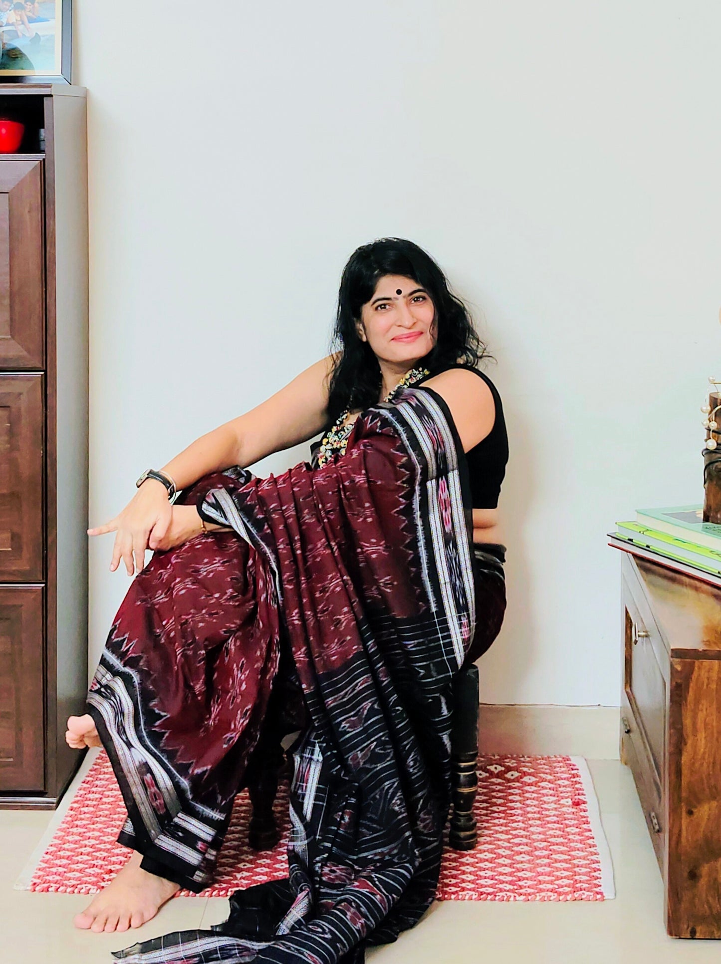 Maroon Mania Bandha Ikat Cotton Saree