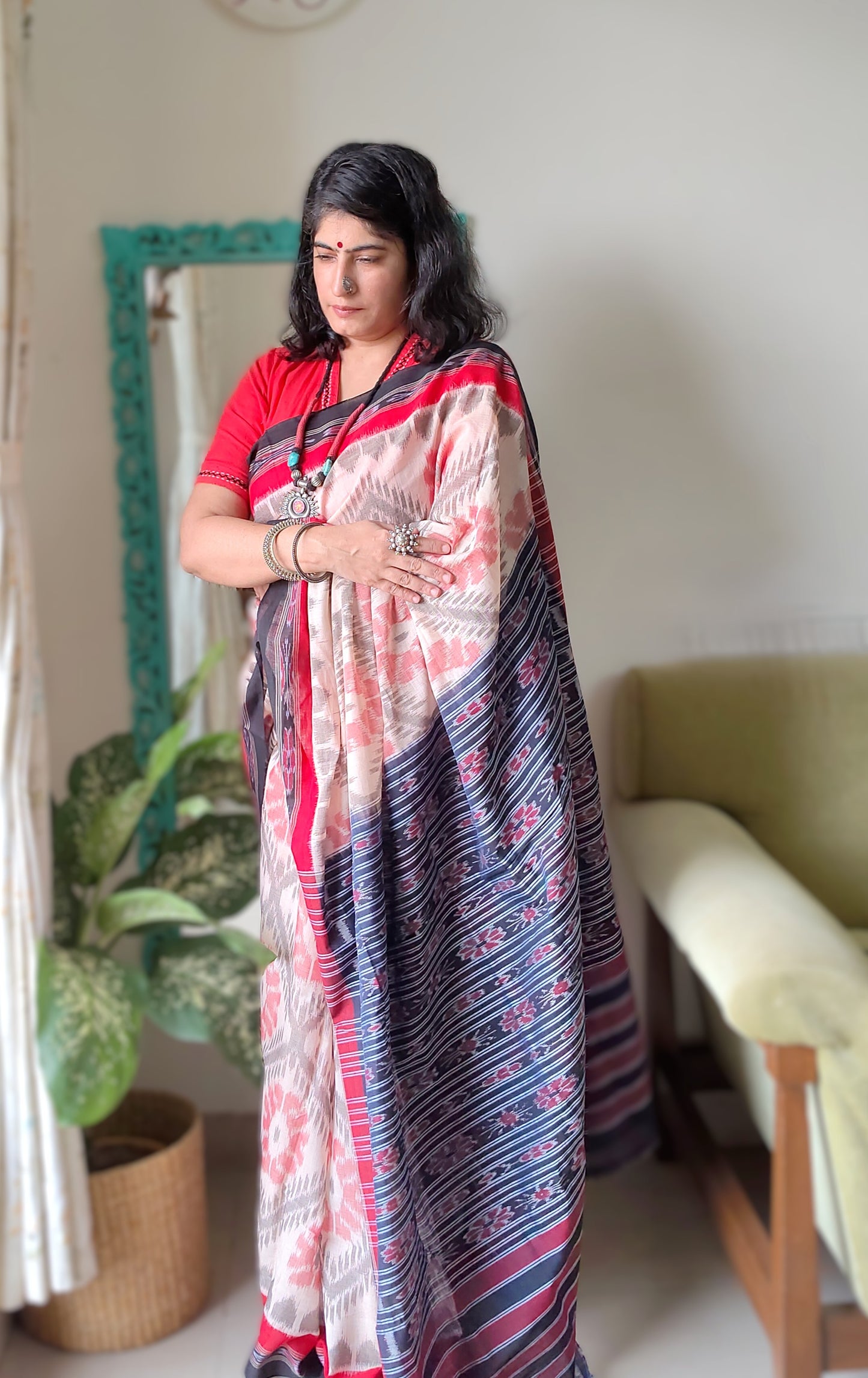 Red white Bandha ikat
