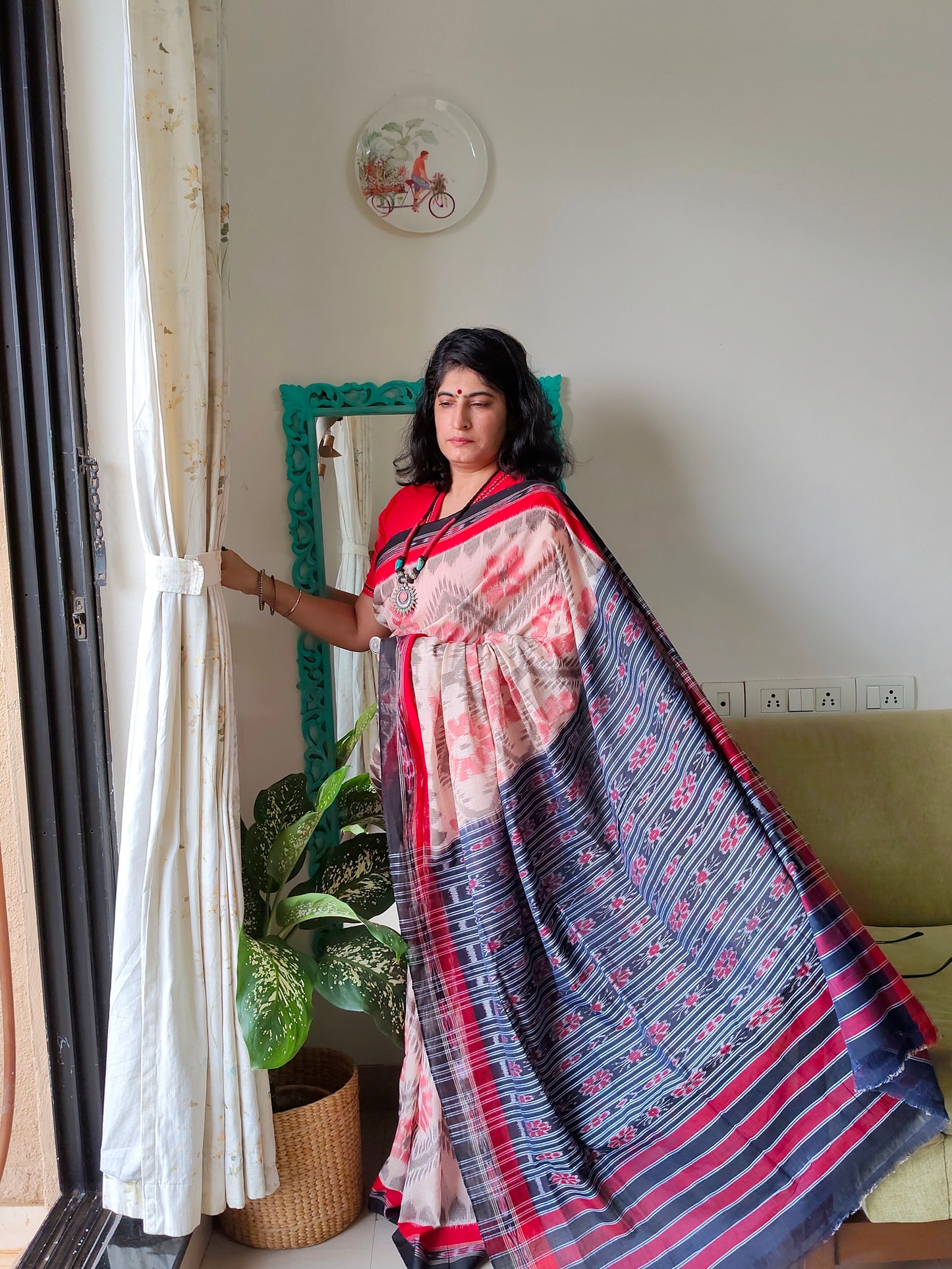 Red white Bandha ikat