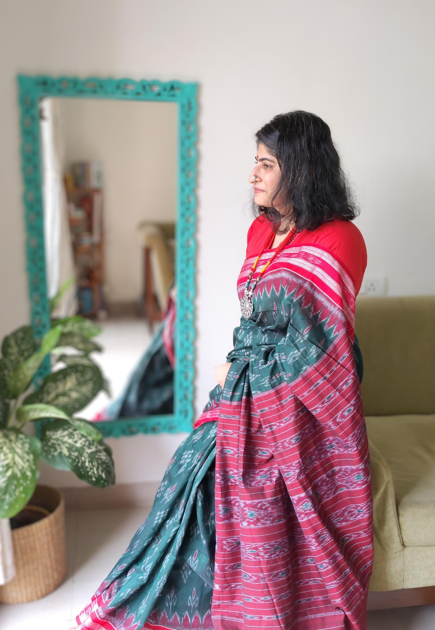 Green Bandha Ikat Cotton Saree