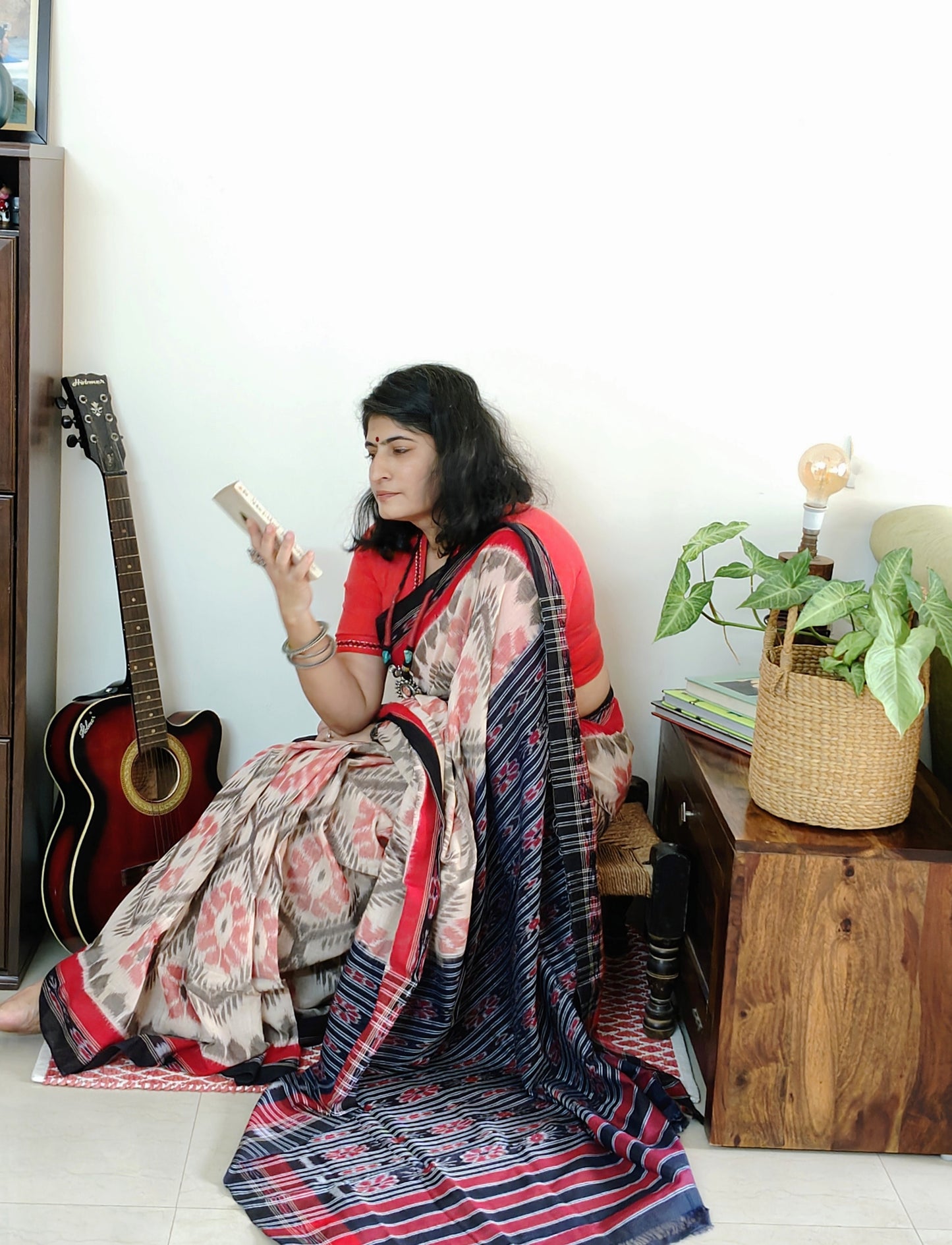 Red white Bandha ikat