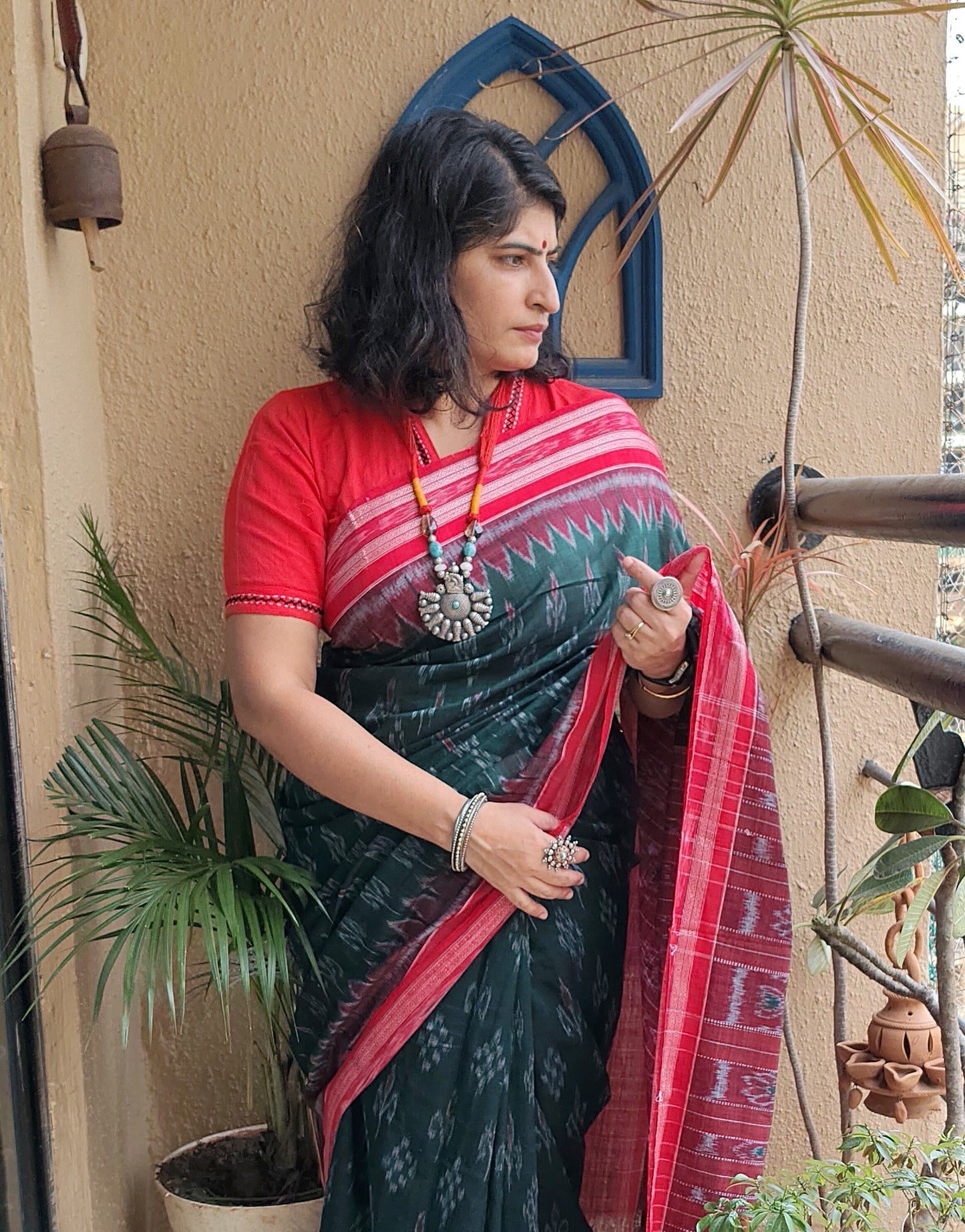 Green Bandha Ikat Cotton Saree