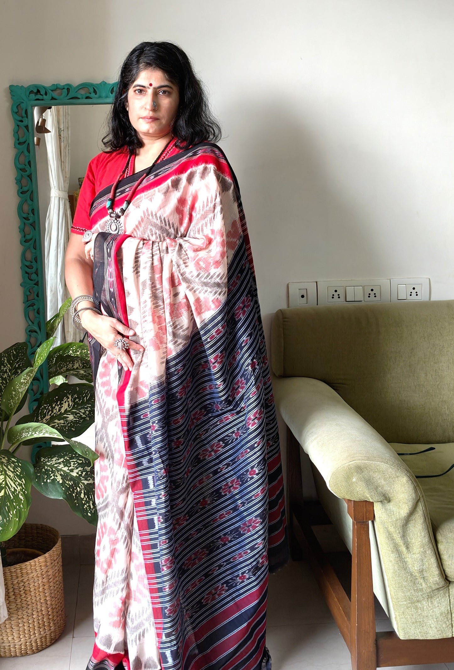 Red white Bandha ikat