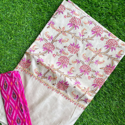 Beige silk Sozni Saree