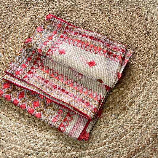 phulkari dupatta beige red