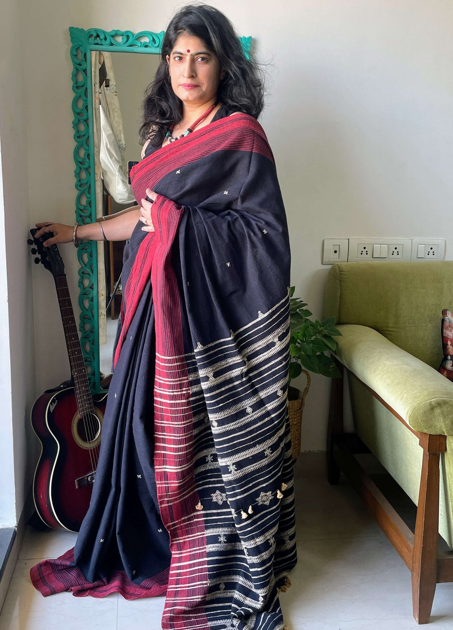 Black Bhujodi kala cotton saree