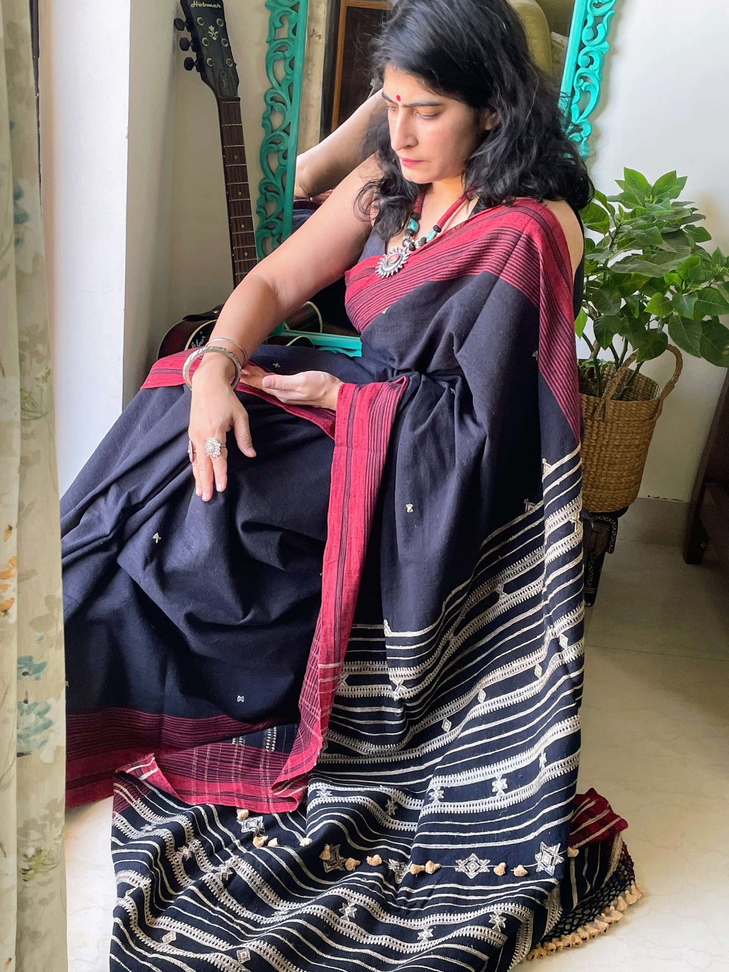 Black Bhujodi kala cotton saree