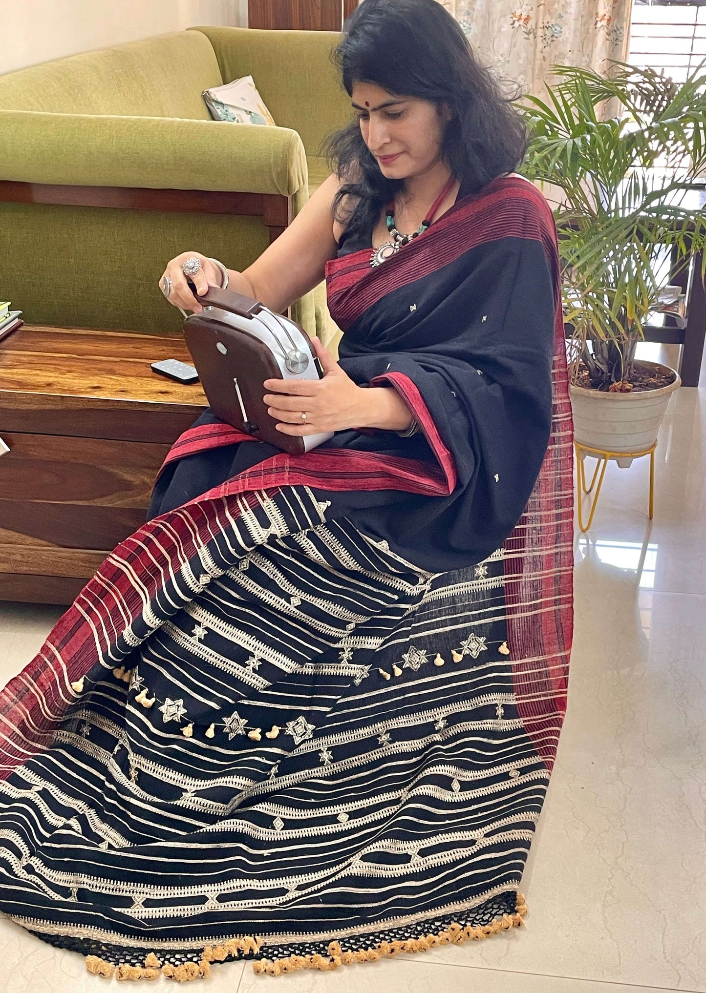 Black Bhujodi kala cotton saree