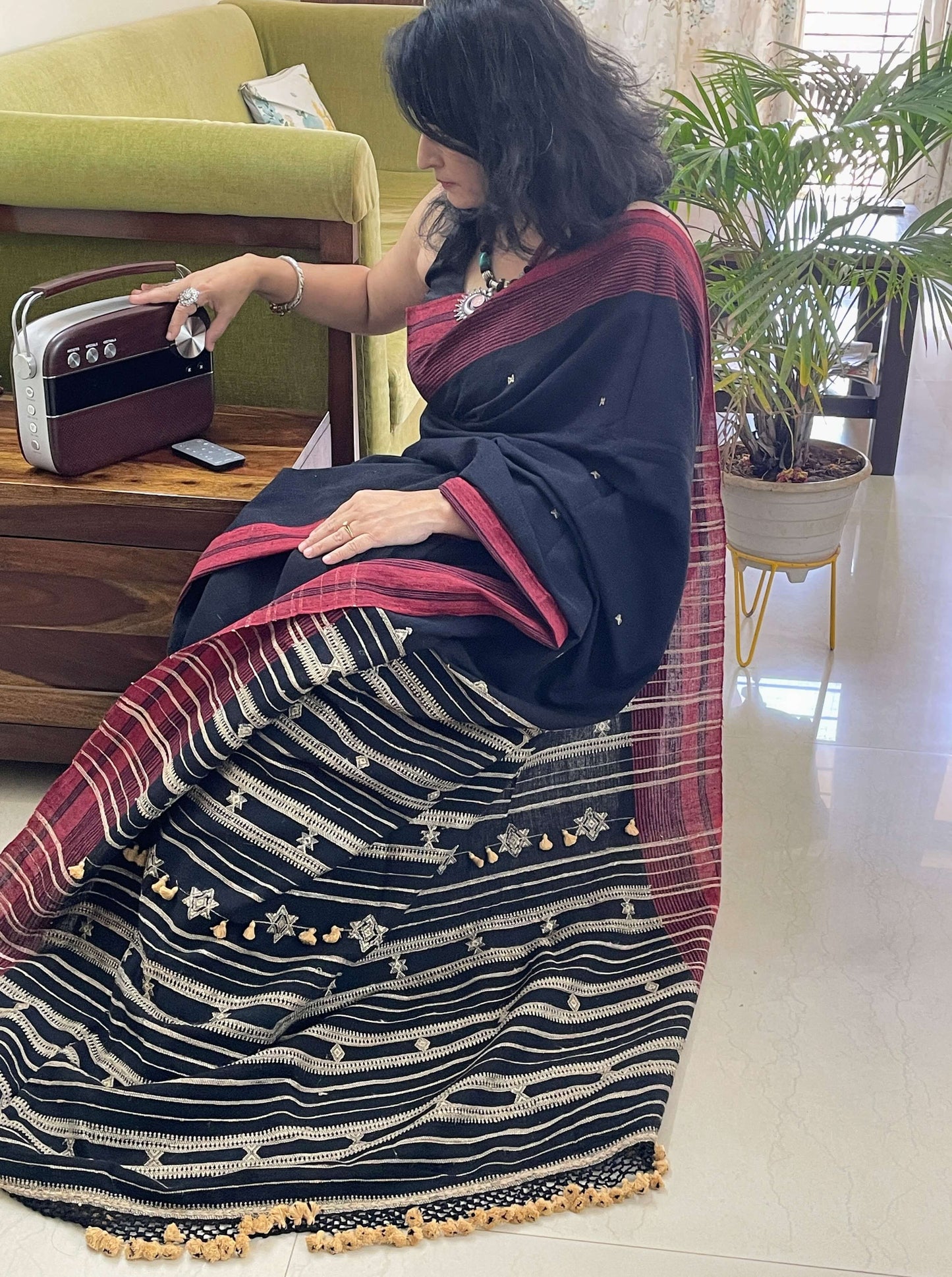 Black Bhujodi kala cotton saree