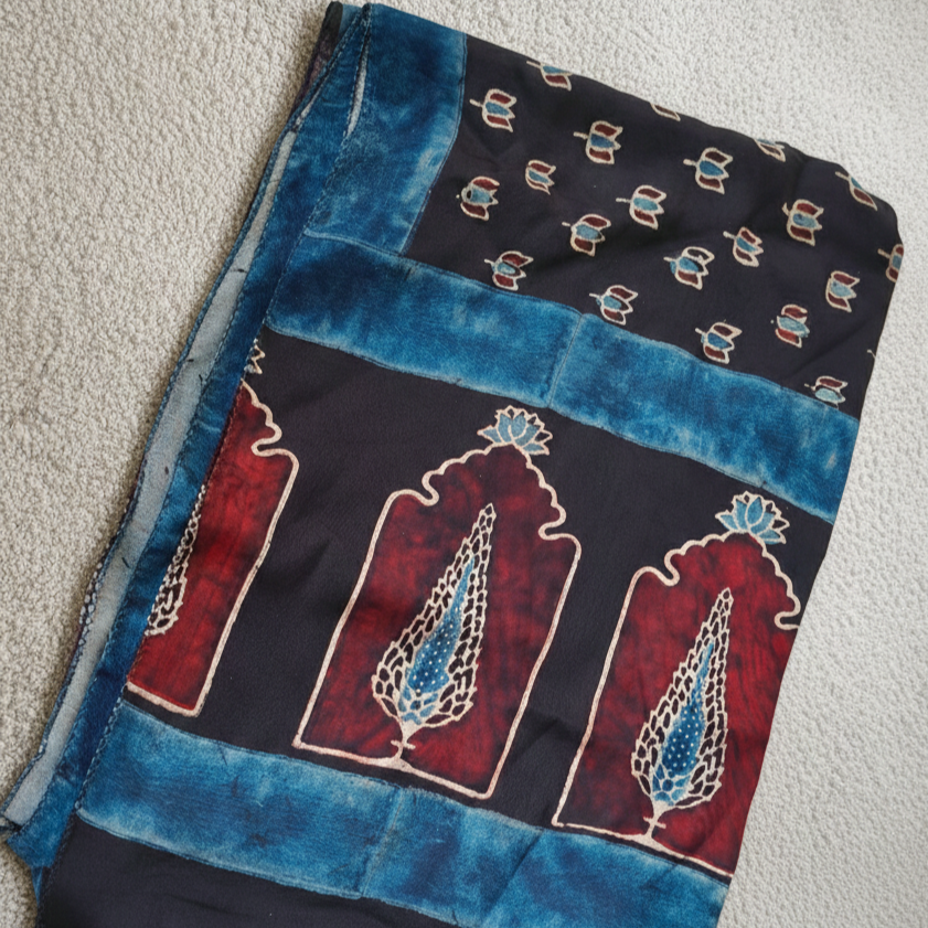 Black Ajrakh silk Stole
