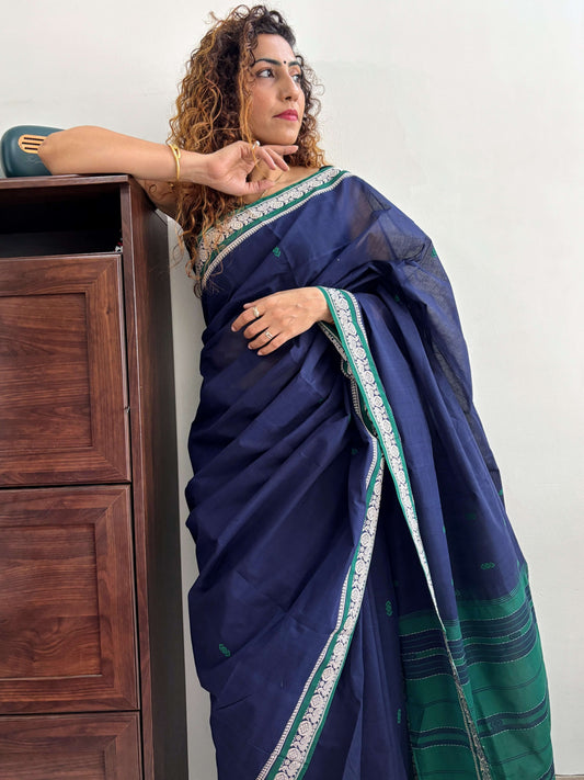 Blue Dobby ikkat cotton Saree