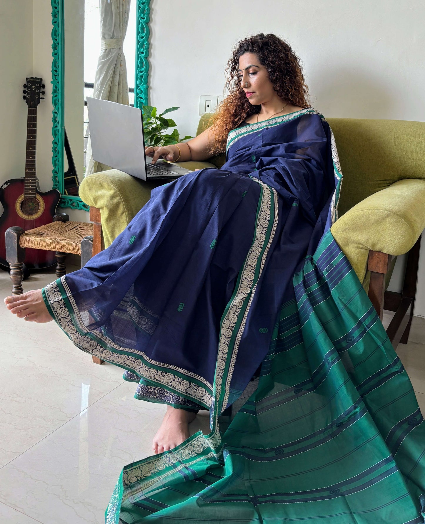 Blue Dobby ikkat cotton Saree
