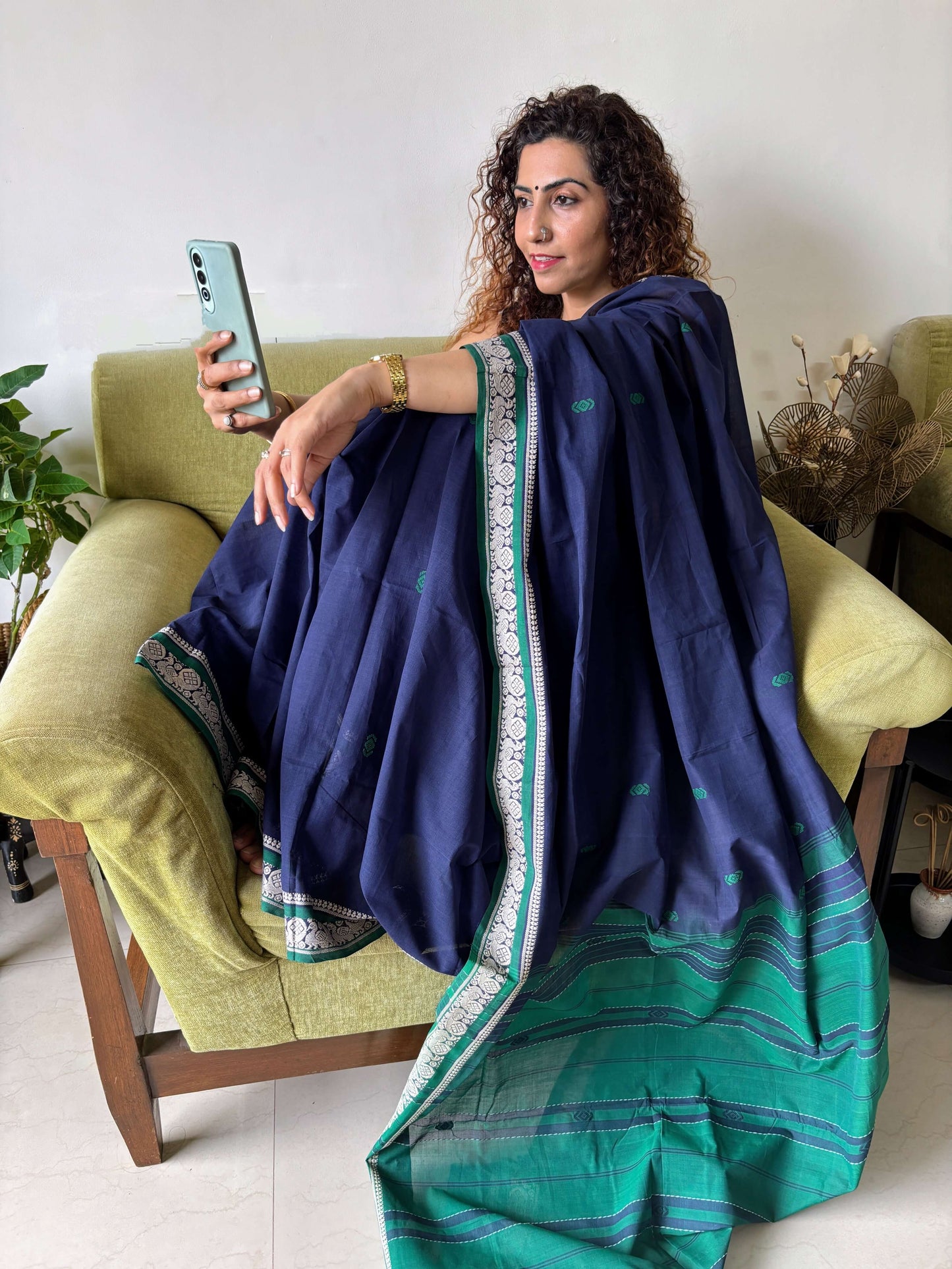 Blue Dobby ikkat cotton Saree