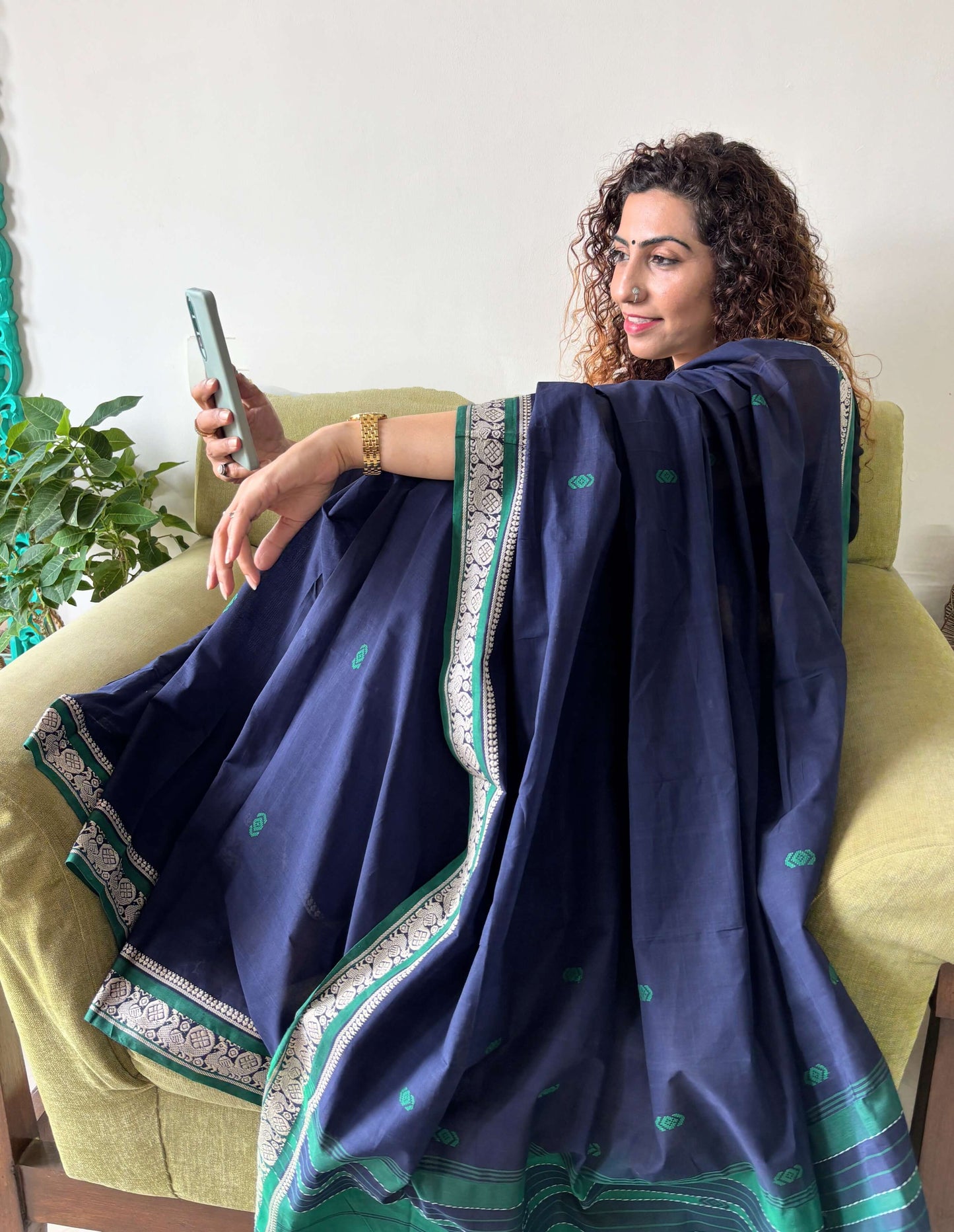 Blue Dobby ikkat cotton Saree