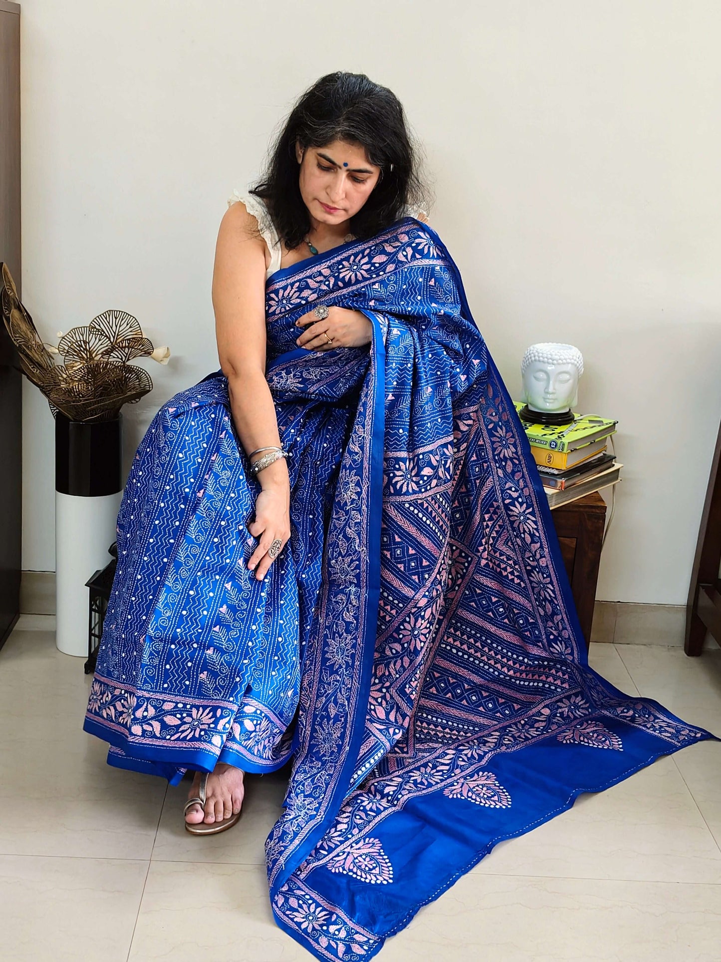 Blue Silk with Kantha Stitch