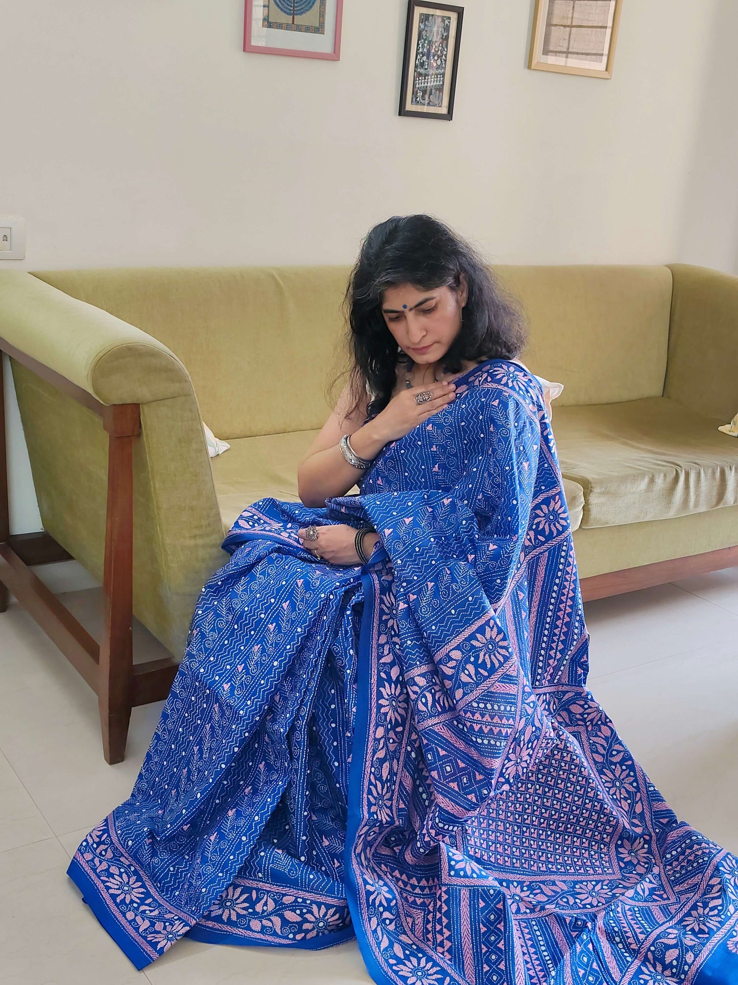 Blue Silk with Kantha Stitch