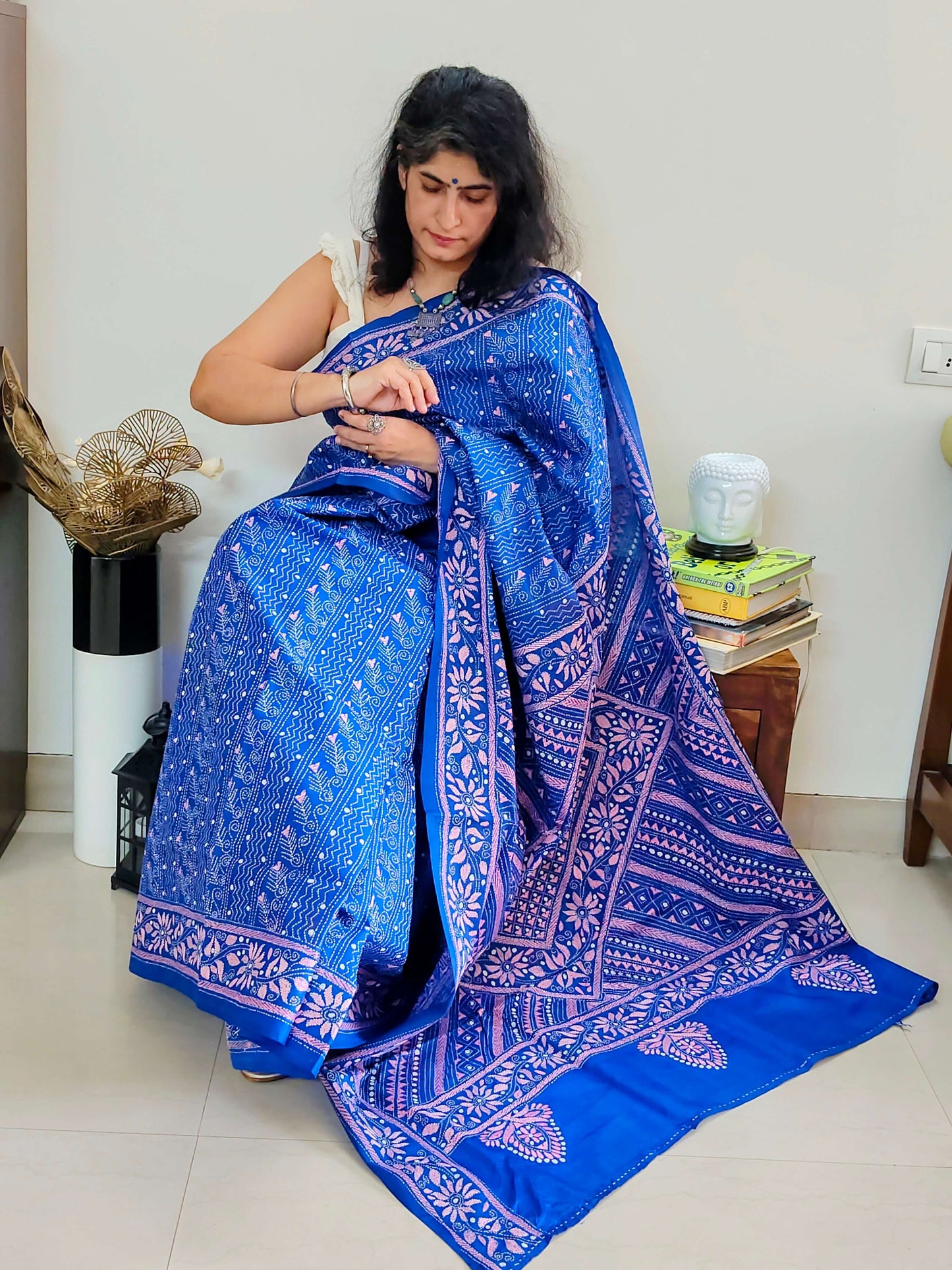 Blue Silk with Kantha Stitch