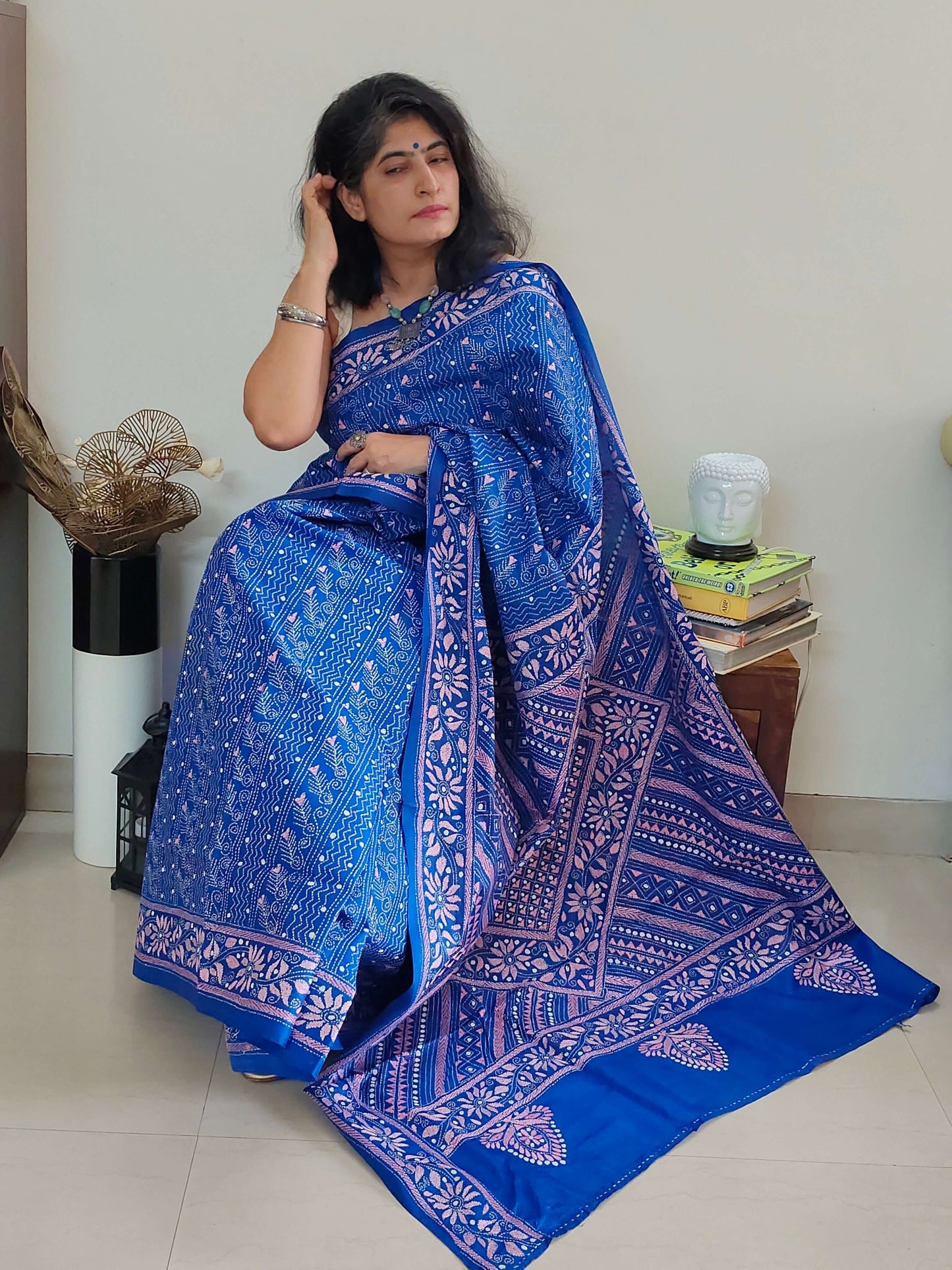 Blue Silk with Kantha Stitch
