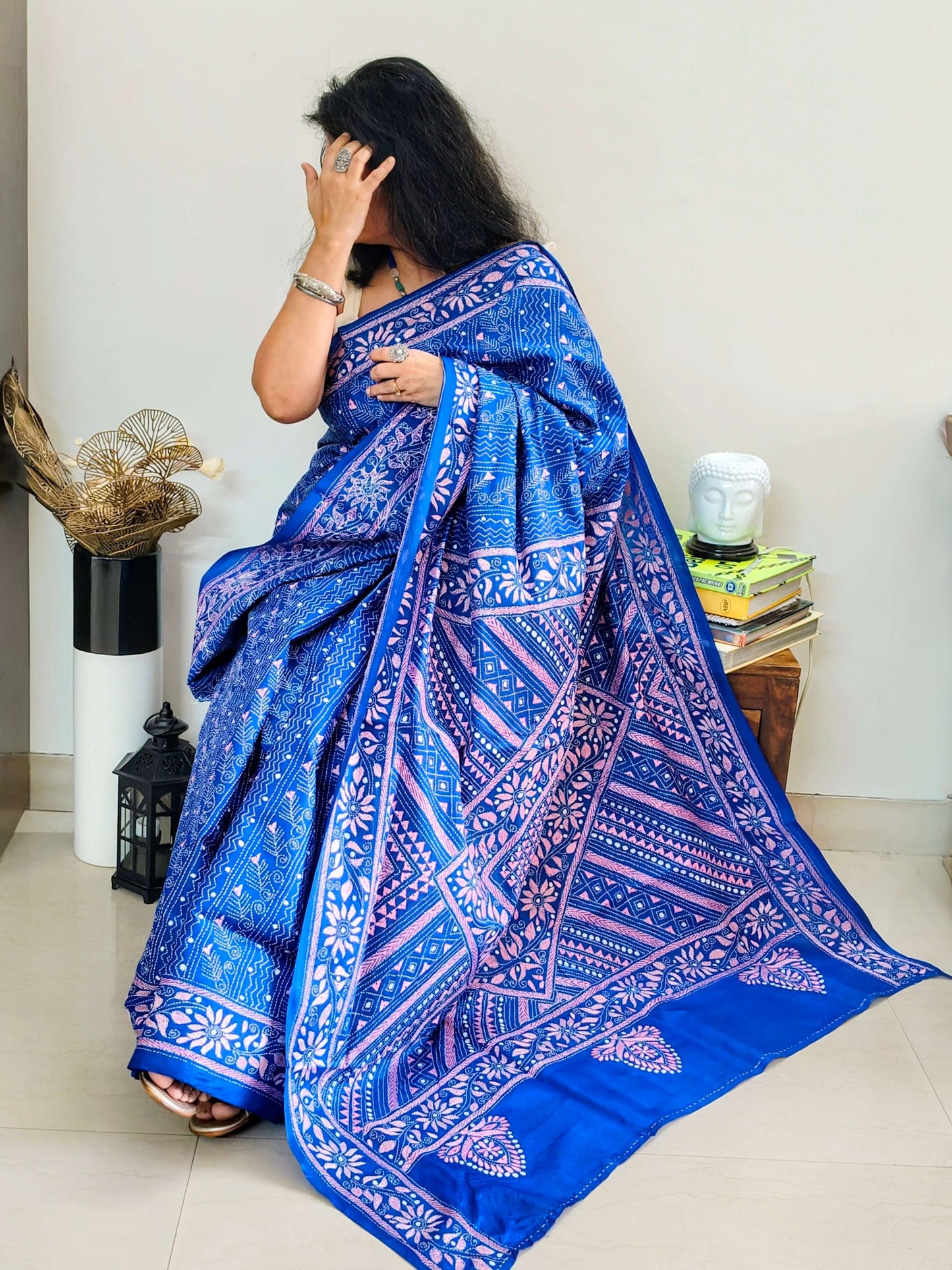 Blue Silk with Kantha Stitch