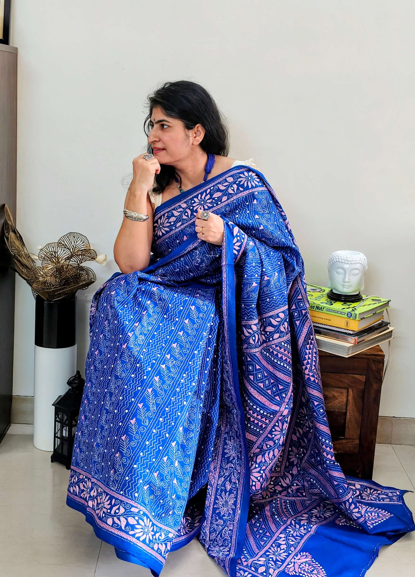 Blue Silk with Kantha Stitch