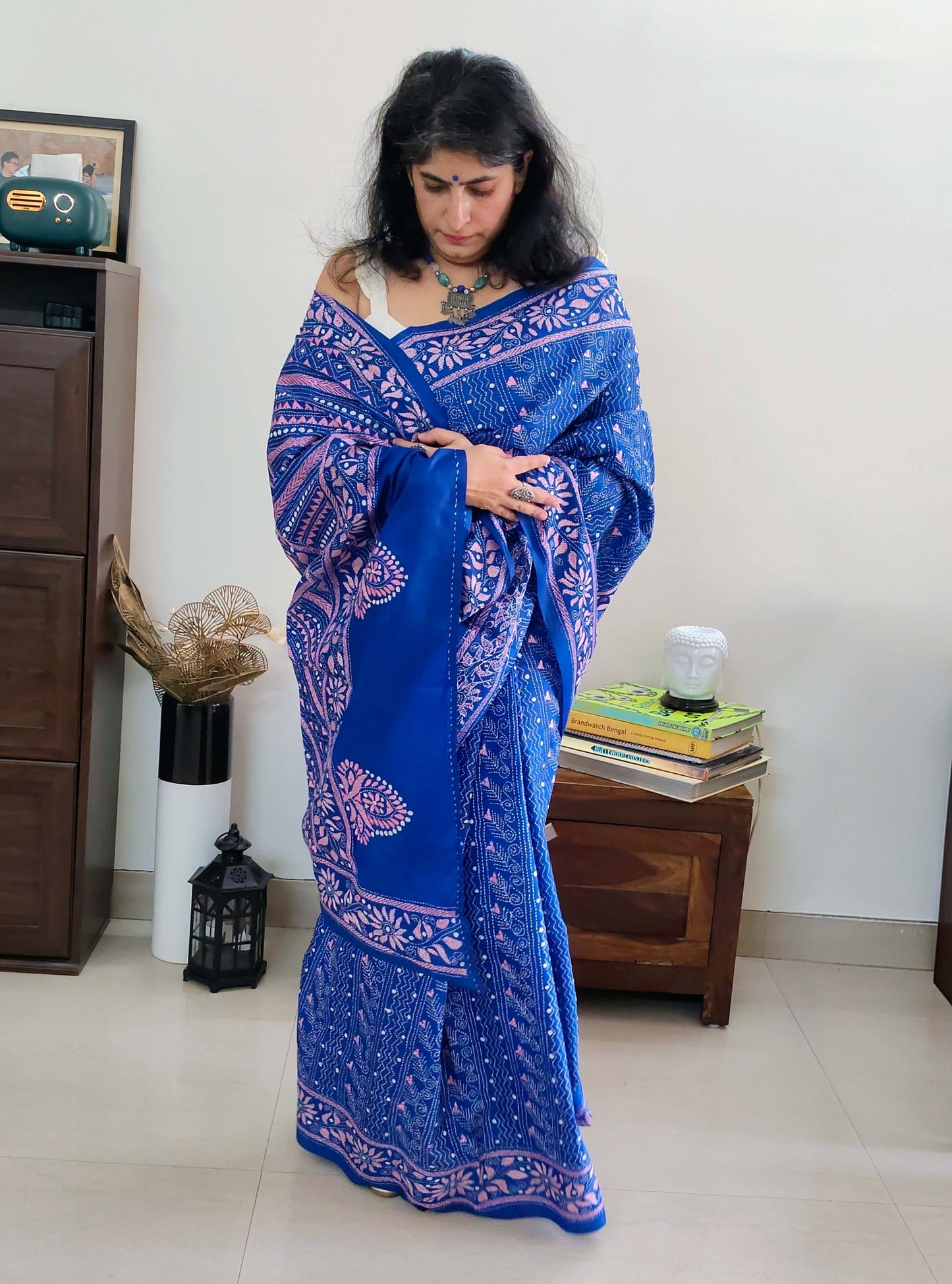 Blue Silk with Kantha Stitch