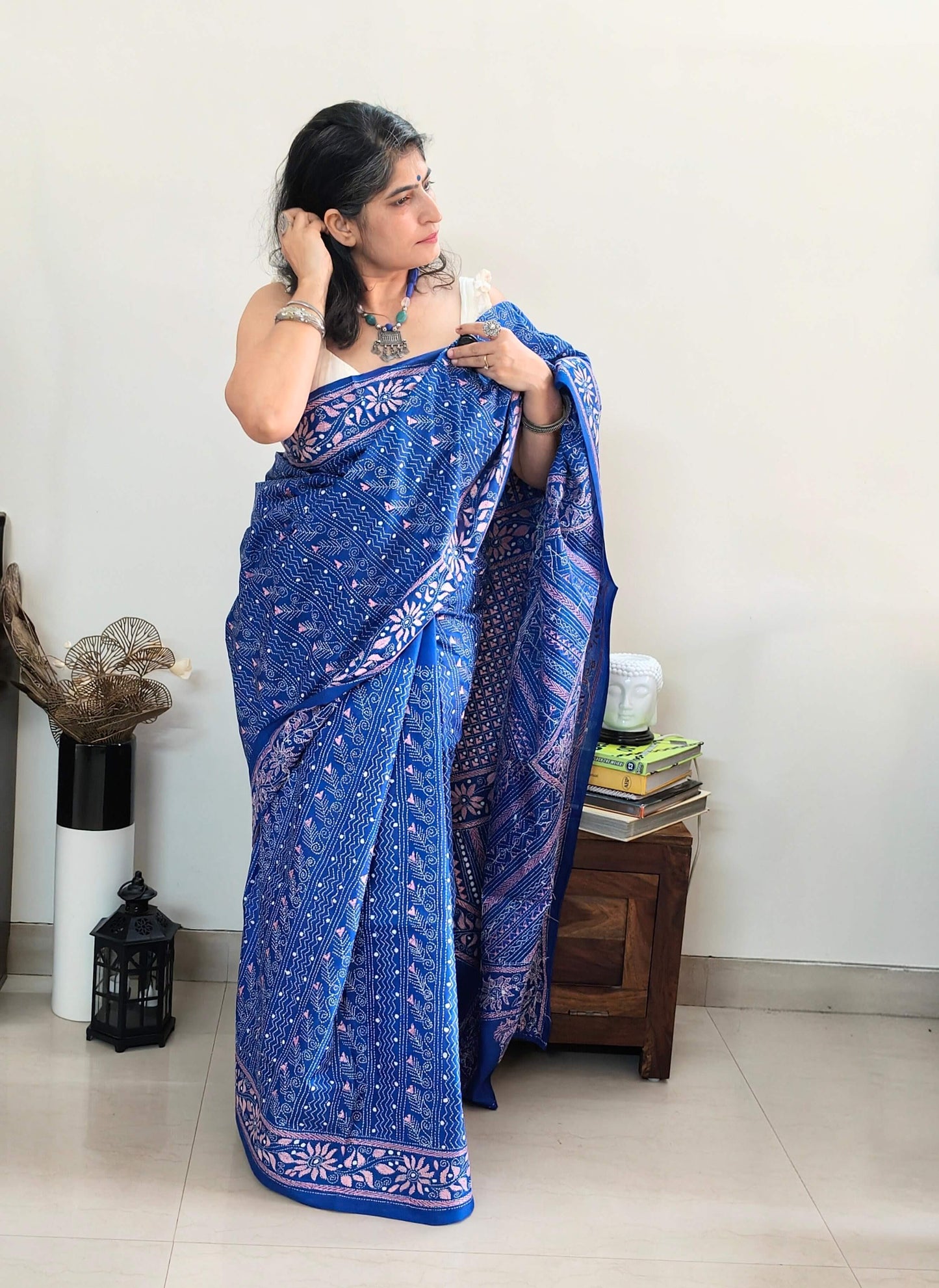 Blue Silk with Kantha Stitch
