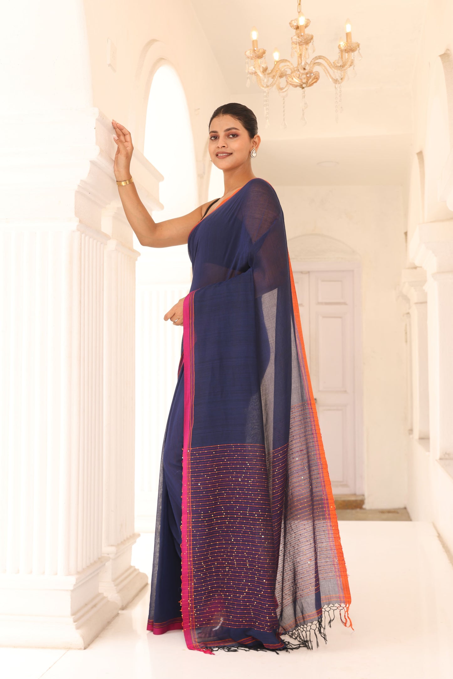 Neel Blue Sitara cotton Saree I Handloom